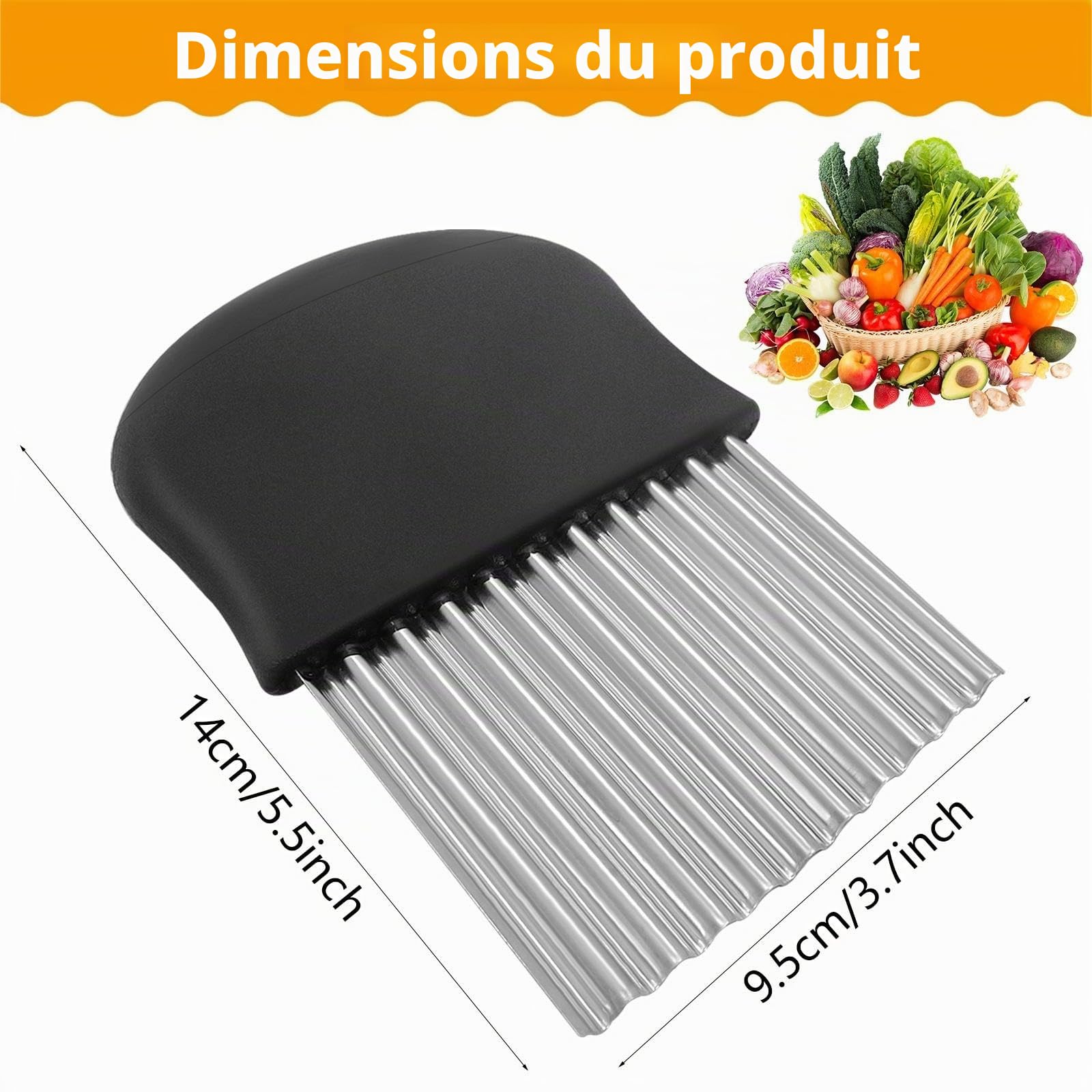 Coupe-vagues 14 x 9,5 cm - Lame Ondulée - Accessoire En Acier Inoxydable Pour Enfants, Frites, Pommes De Terre, Légumes Et Concombres
