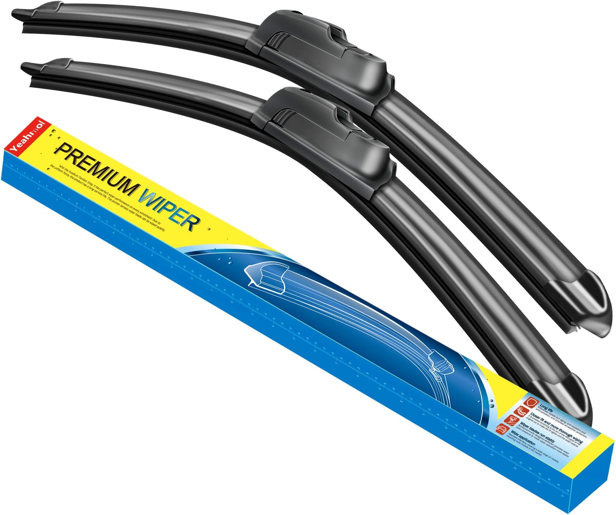 Yeahmol Windshield wiper blades, 26" + 17" Beam Wiper Car Front Window J U Hook Wiper Blade (set of 2)