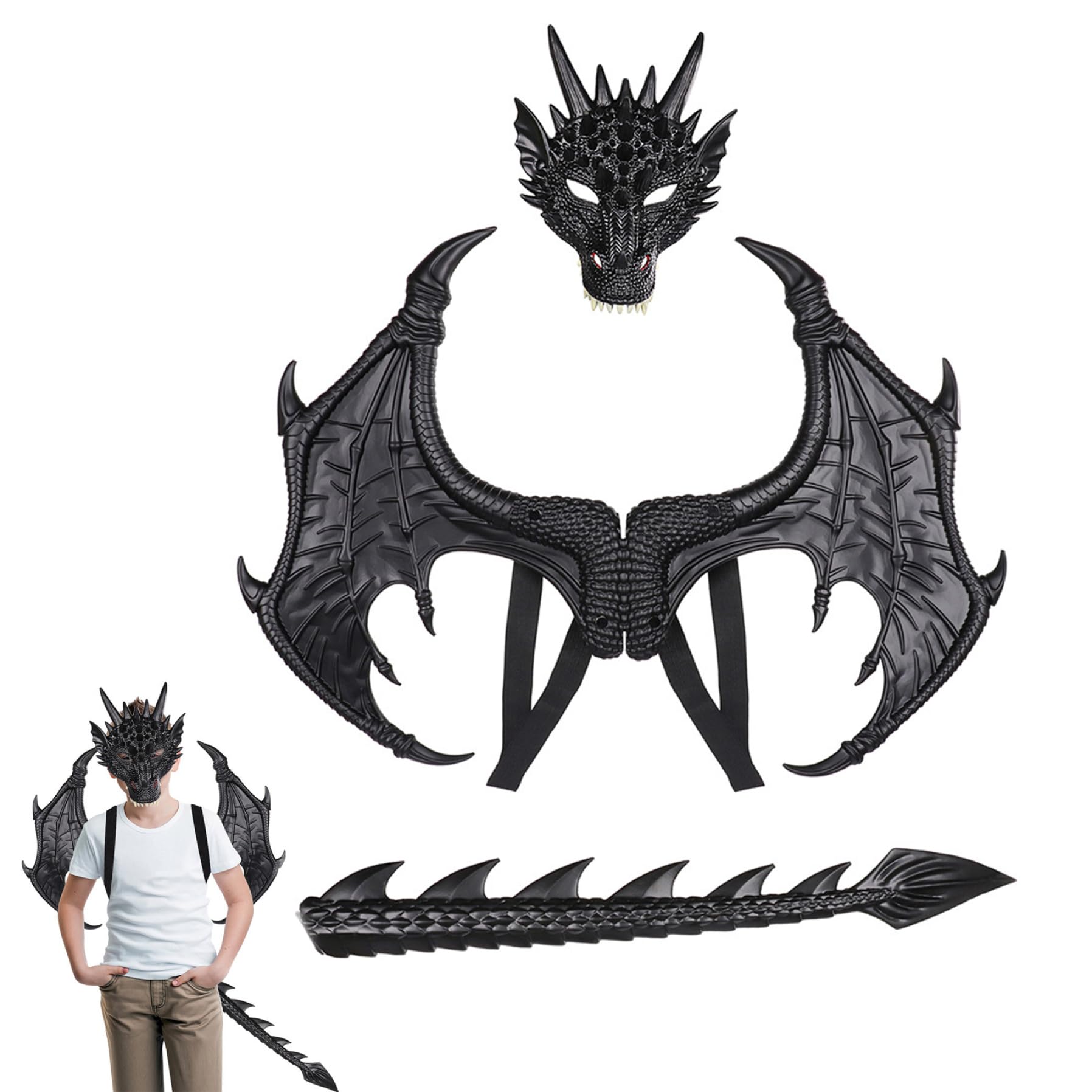 Juego de dragón de Halloween para niños, 3 uds., cubiertas para la cara, disfraz de Cosplay, accesorios para fotos, rojo...
