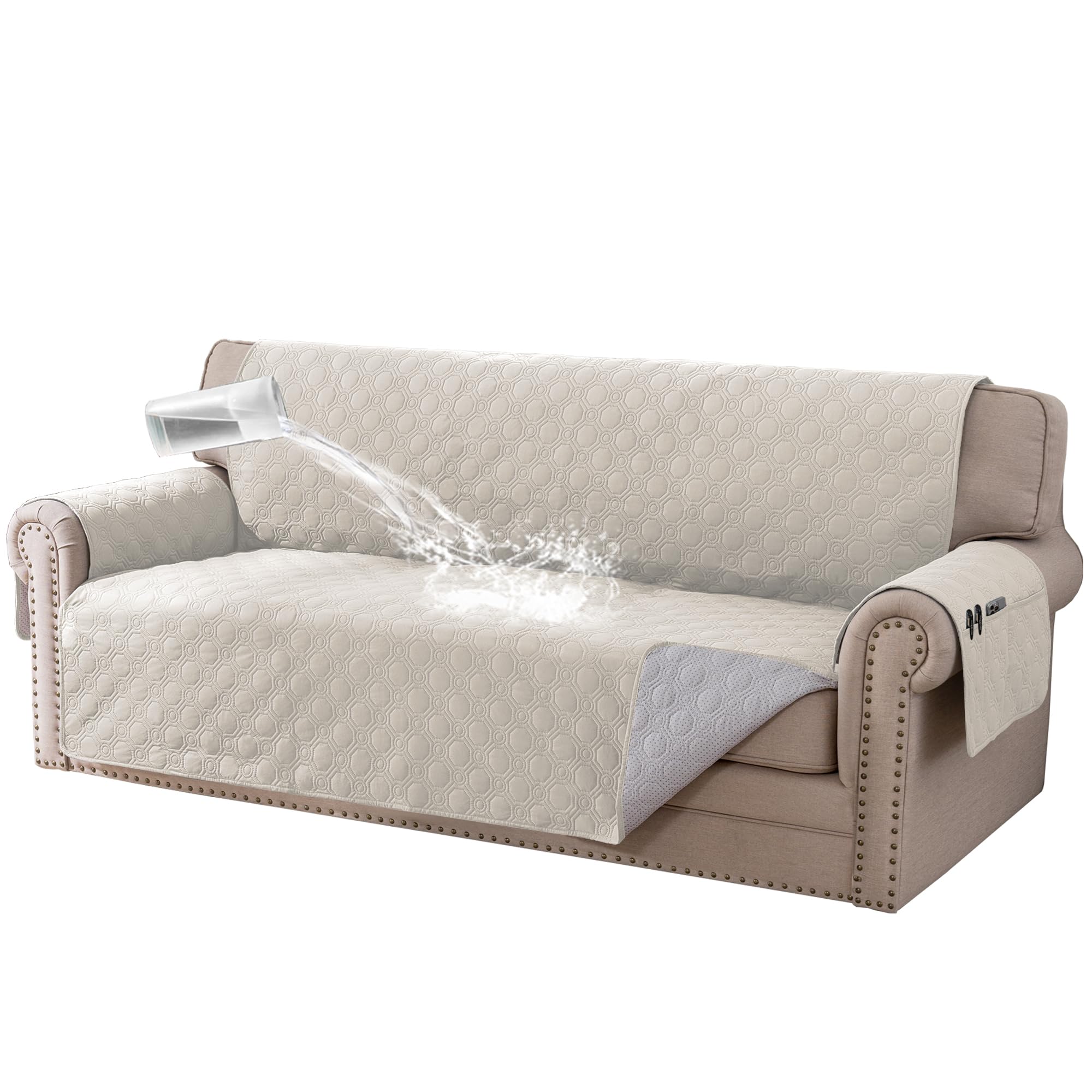 Bellahills French Oak Sofa Cover 4 Seater 100% Waterproof Sofa Covers Non-Slip Sofa Slipcovers Couch Covers Washable With Elastic Strap Sofa Protectors From Pets Seat Width 78"(4 Seater, )