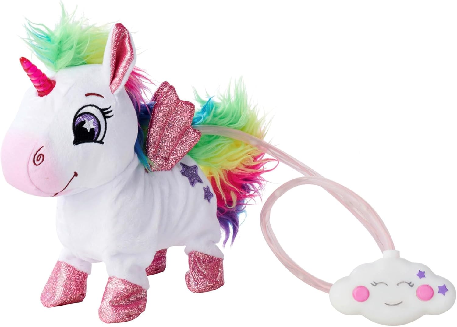 PetZoo Rainbow Unicorn Pet Toy with Rainbow LED Cable Control, Sounds, Runs, Moves Head and Tail, 24 cm, from 3 Years