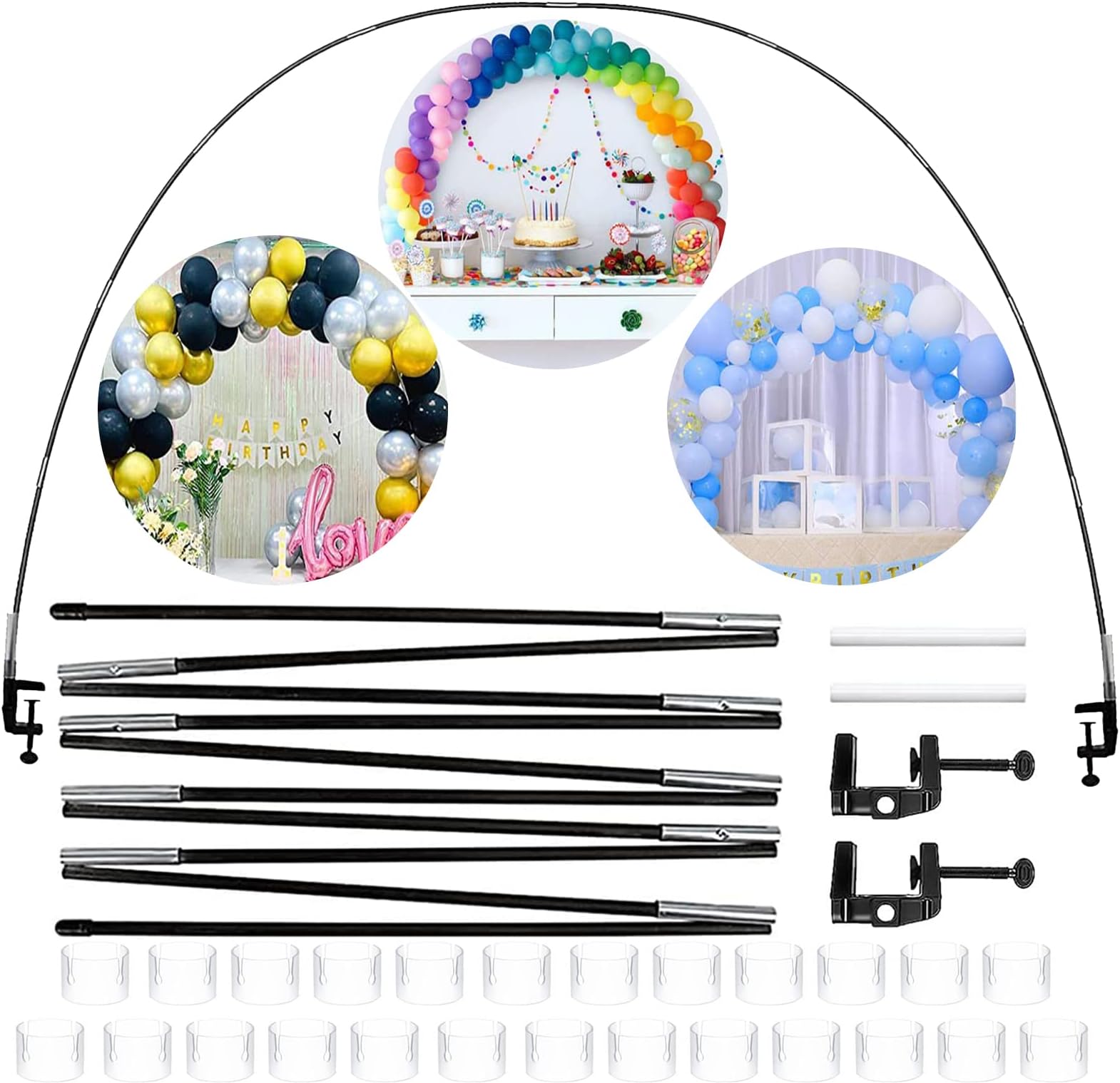12ft Adjustable Table Balloon Arch Kit Easy-to-build, High Strength Glass Fiber Poles DIY Event Party Supplies for Christmas New Year, Wedding, Festival, Graduation, Birthday Decorations