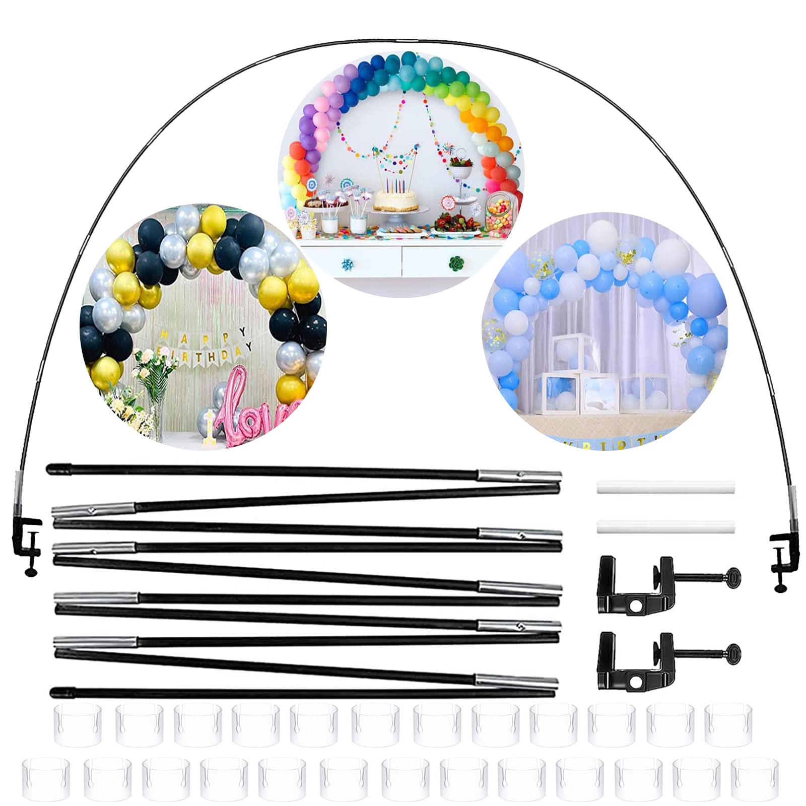 12ft Adjustable Table Balloon Arch Kit Easy-to-build, High Strength Glass Fiber Poles DIY Event Party Supplies for Christmas New Year, Wedding, Festival, Graduation, Birthday Decorations