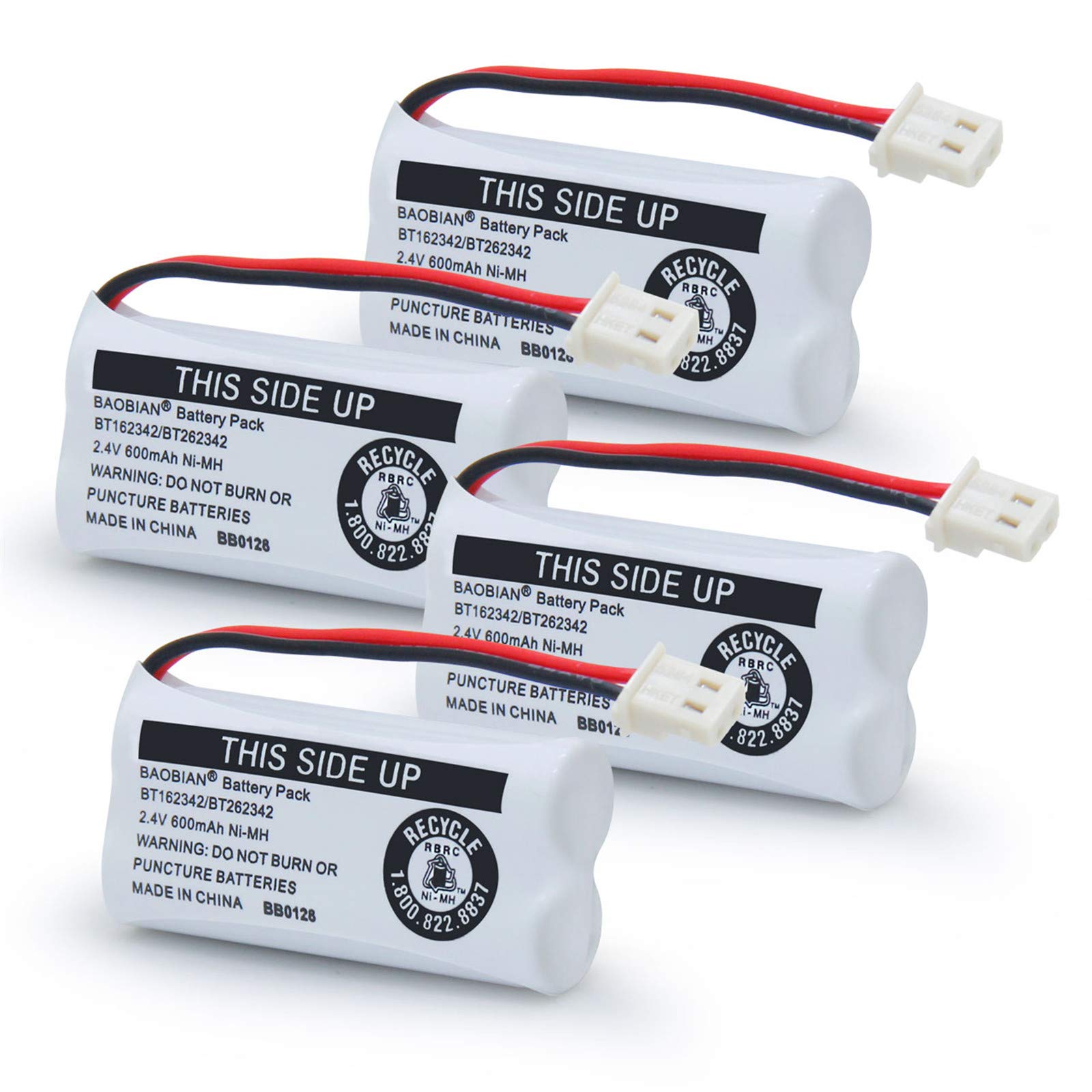 BAOBIAN BT162342 BT262342 Battery Compatible with for BT183342 BT283342 BT166342 BT266342 VTech CS6114 CS6419 CS6719 at&T EL52300 CL80111 Cordless Phone(Pack of 4)(Pack 0f 4)