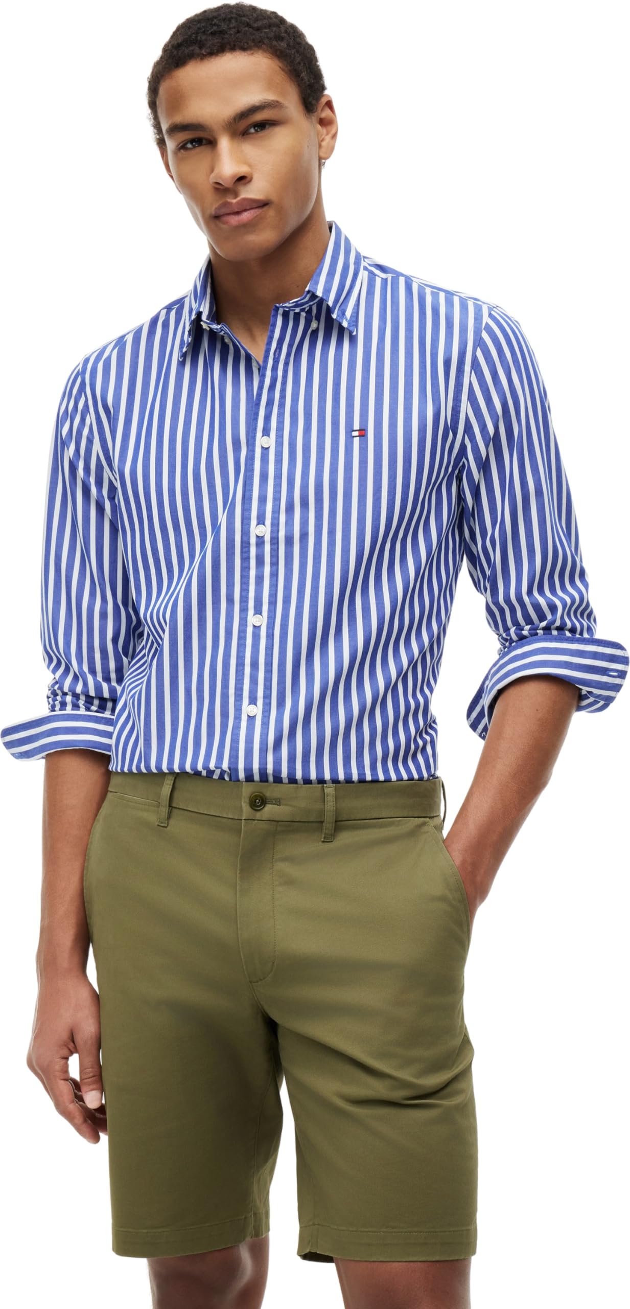 Tommy Hilfiger Herren Flex Poplin Seasonal Stripe Sht Mw0mw43315 L/S Shirt (1er Pack)