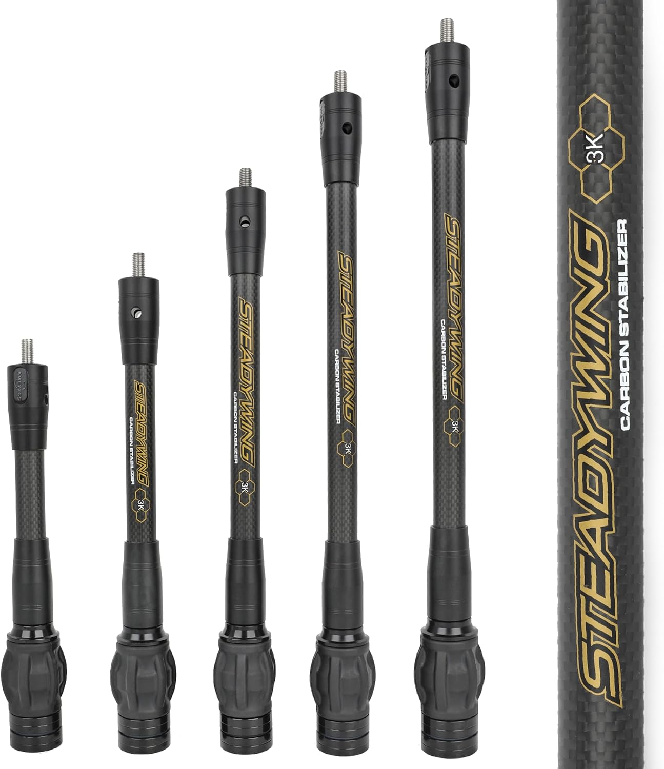 Archery Bow Stabilizer for Compound Bow, 6", 8",10",12",15" Carbon Fiber Blance Bar, Damping System and Shock Absorber Weights Kit