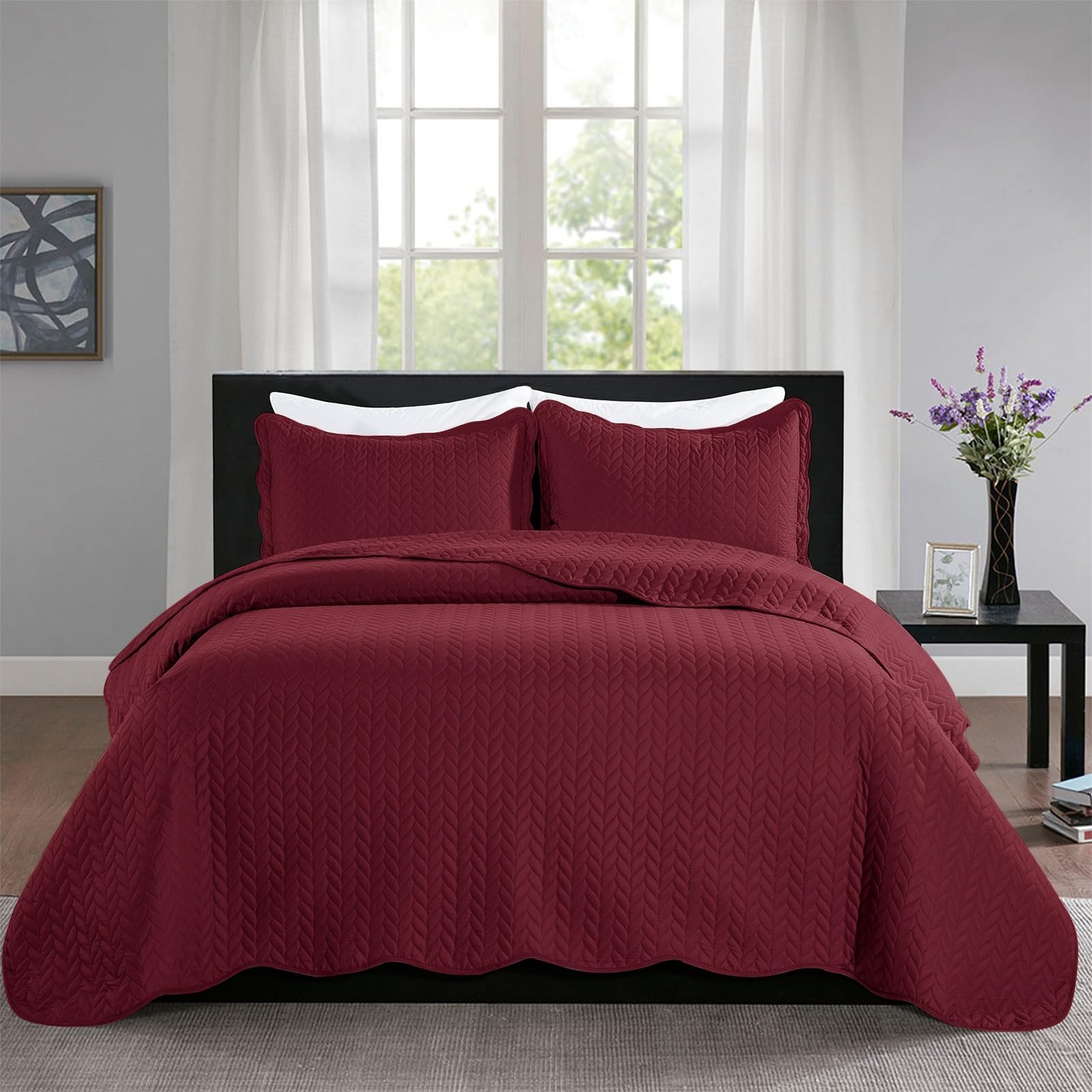Twin Quilt Set Bedspread Coverlet Microfiber Bedding Leaf Red 68x86