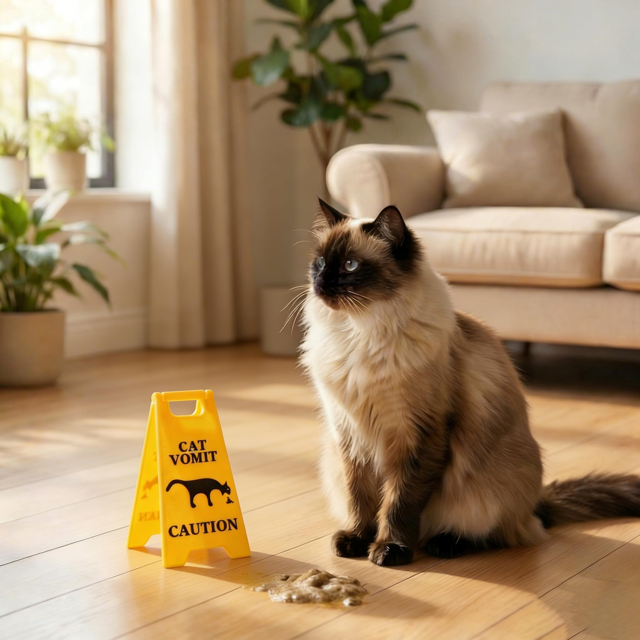 2 Pcs Mini Cat Vomit Caution Sign - 5 Inches Funny Cat Gifts for Women, Cat Vomits Warning Signs for Cat Lovers, Perfect Gag Gifts for Cat Mom or Cat Dad