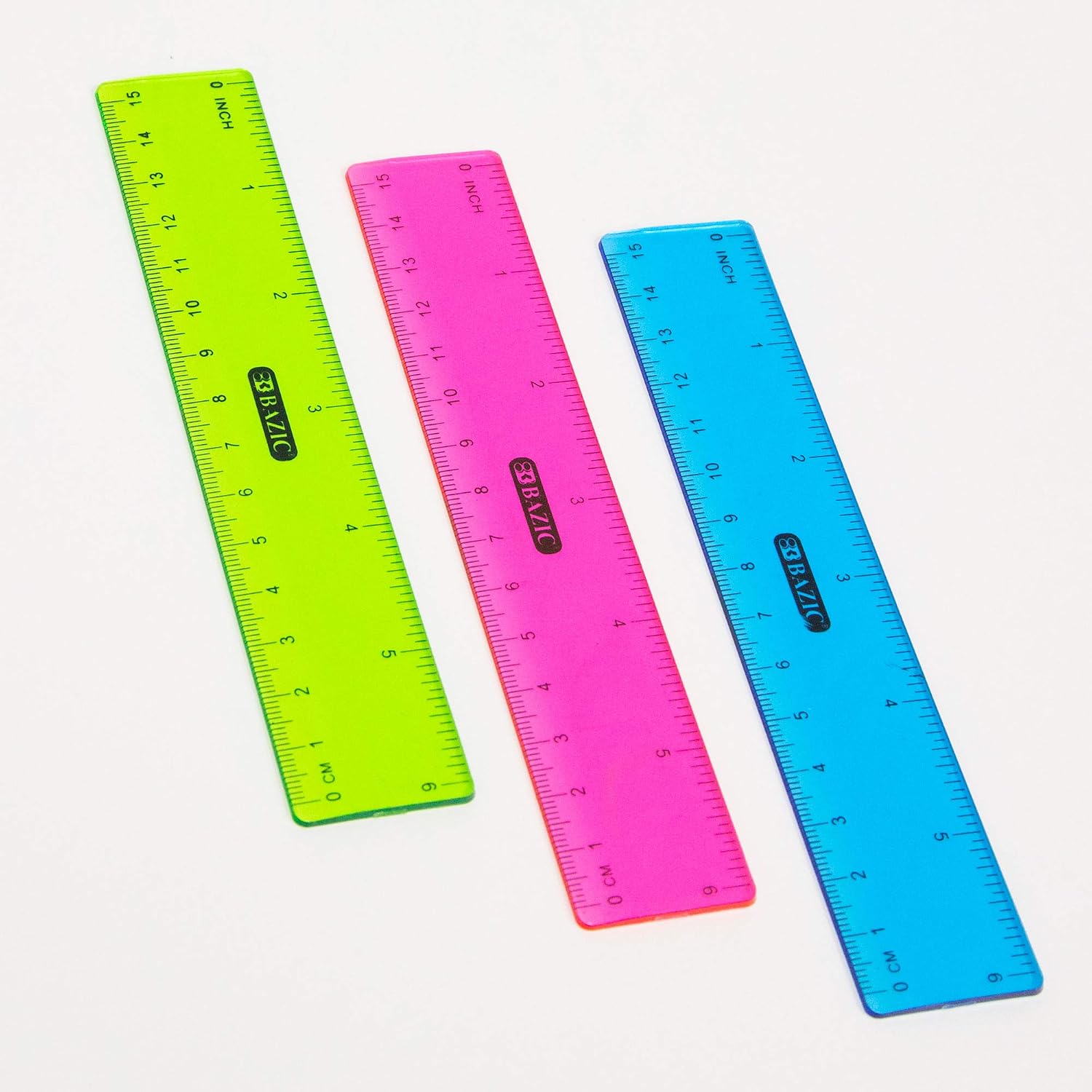 BAZIC Plastic Ruler 6" (26cm), Inches Centimeter Metric Measuring Drafting Rulers, for Students School Supplies (3/Pack), 2-Packs