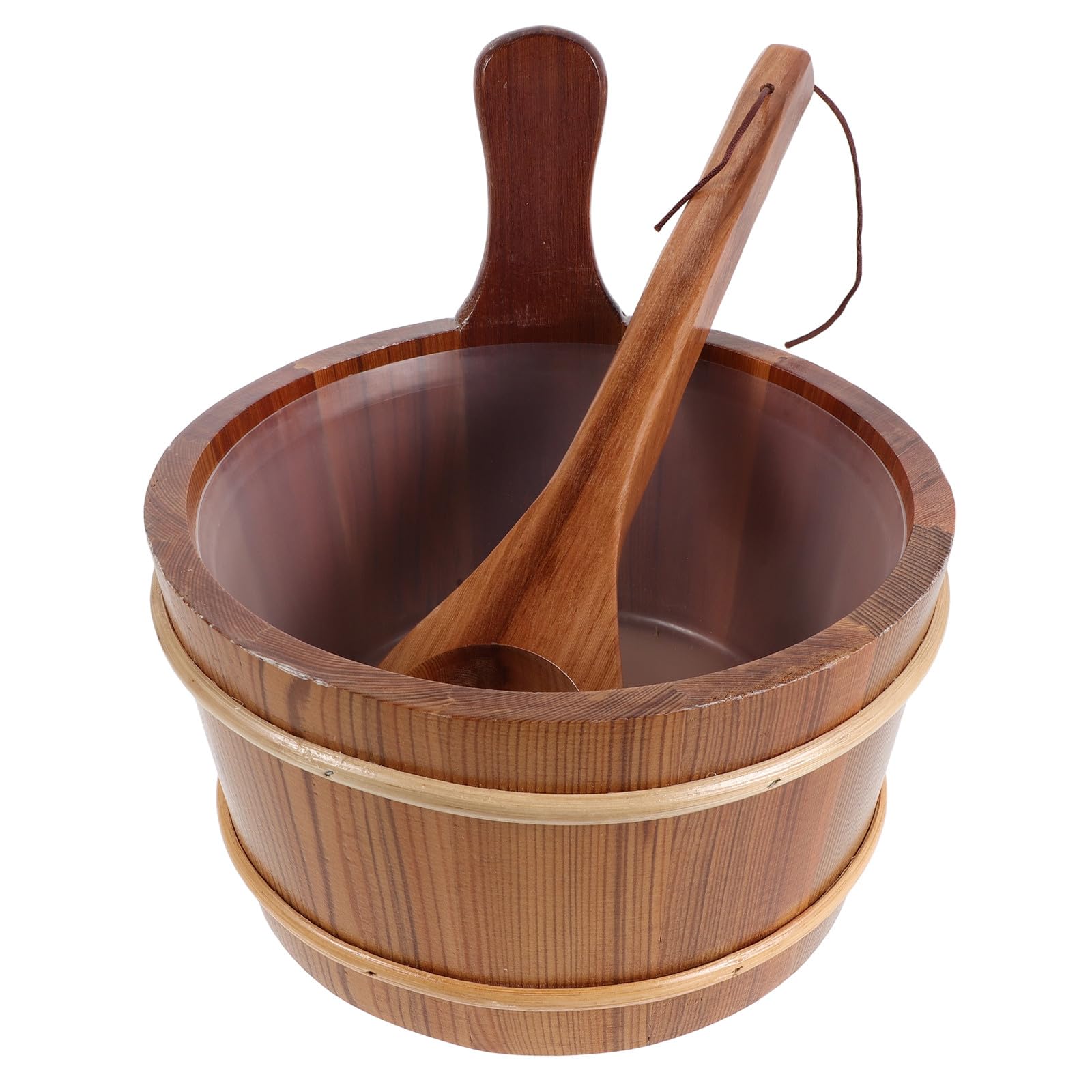 1 Seau et louche pour Sauna : Seau à Eau Traditionnel en Bois avec cuillère pour Spa, Bain ou Jardin - 4 L (1 Gallon) - Accessoires Essentiels pour Sauna à Domicile