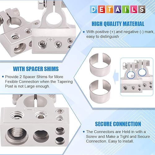 Miniatura 5 de Glarks Juego de 8 conectores de terminales de batería de automóvil plateados con terminales de anillo de alambre de cobre, terminales de batería