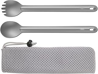 Titanium Camping Spork & Spoon Set - 8.7 Inch Long Handle Ultralight Utensils for Backpacking