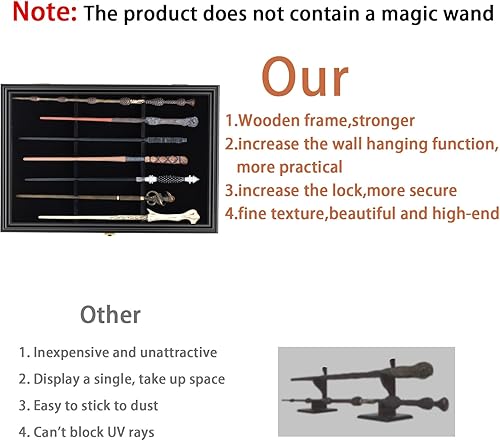 Miniatura 10 de Grhonior 14 varitas vitrina universal de mago mágico soporte de pared con cerradura de madera magiquest varita vertical soporte para la colección de