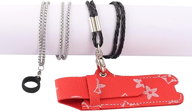 ZUYOOK Lanyard Leather case Printed with Scratch-Resistant portableJU-UL red Protective Sleeve + Anti-Lost Metal Box Chain 3.0 Pendant,Compatible with RE-LX 1/2/3/4/5 JU-UL/YO-OZ MO-TI etc