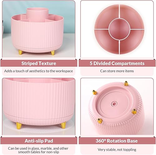 Miniatura 6 de SKYDUE Organizador multiusos giratorio de 360  Lindo soporte giratorio para bolígrafos con 5 ranuras para suministros de arte, oficina, escuela,