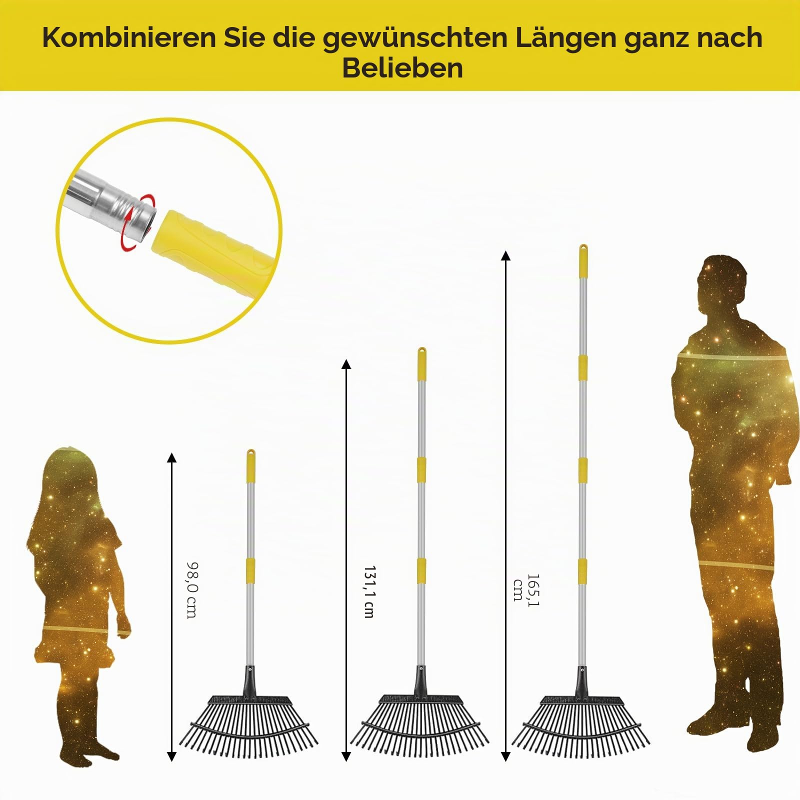 STANEW Laubrechen-Set mit Laubgreifer, 25 Zinken Metall Laubrechen Set mit Handschuhe, 60L Laubsack, Laubbesen 45 cm breit für Gartenarbeit Rasen Hof Sträucher Gras Busch