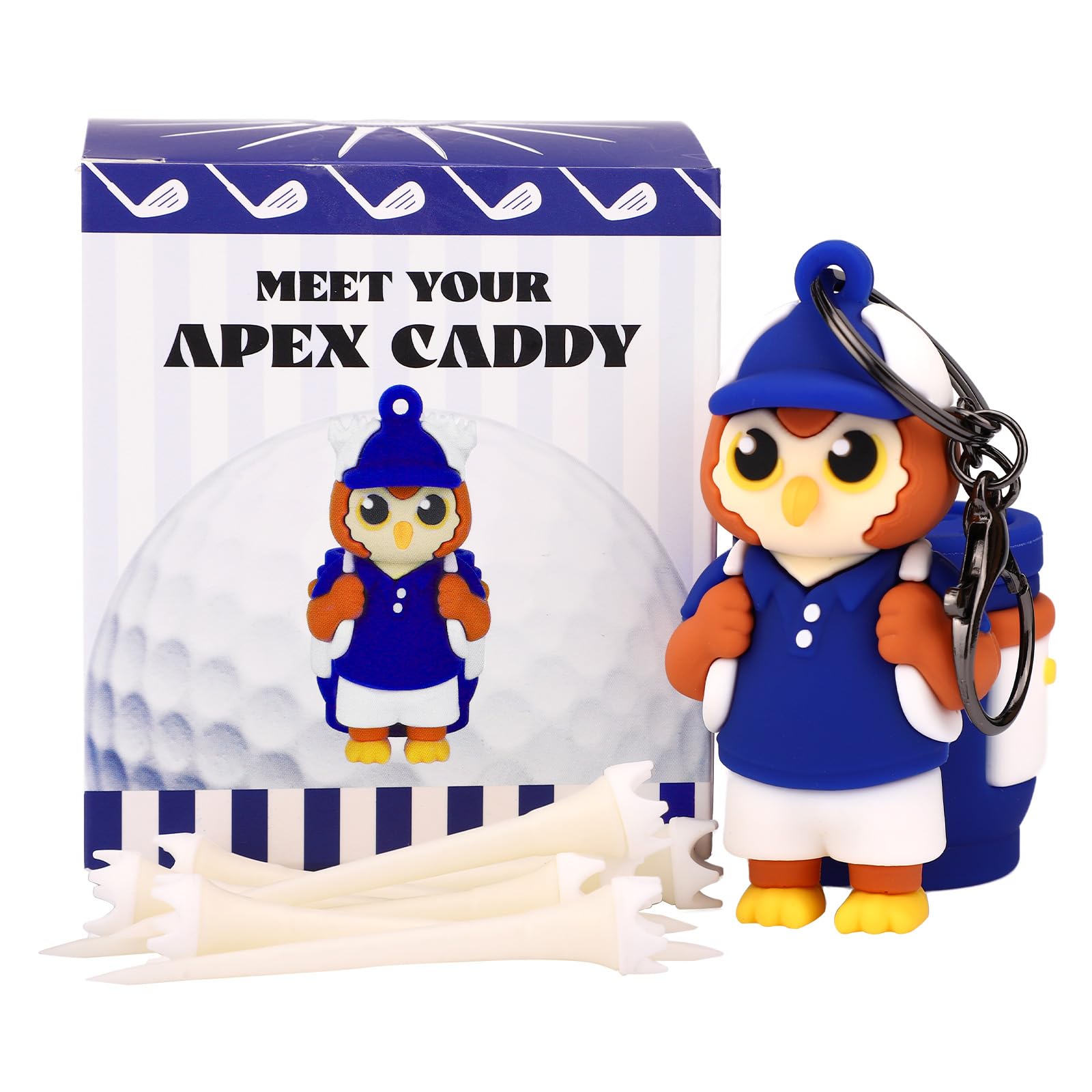 Penitue Owl Golf Tee Holder, Including 8 Golf Ball Tees Creative Cute Owl Holder Set for Women Men Golfers Attaching to Backpack Shoulder Bag Belt