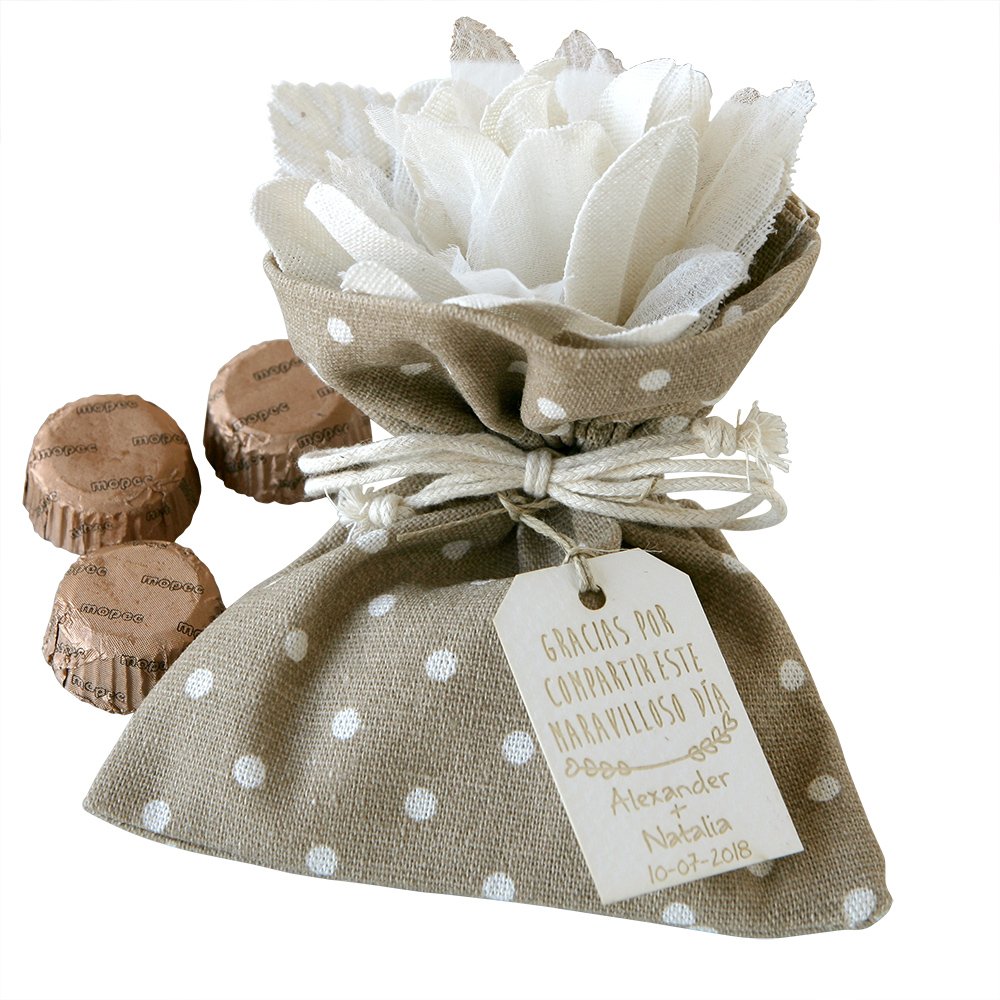 Mopec AB525 – Sachet Brown with Dots and Flower with 2 Textures and 3 Chocolates, Pack of 14