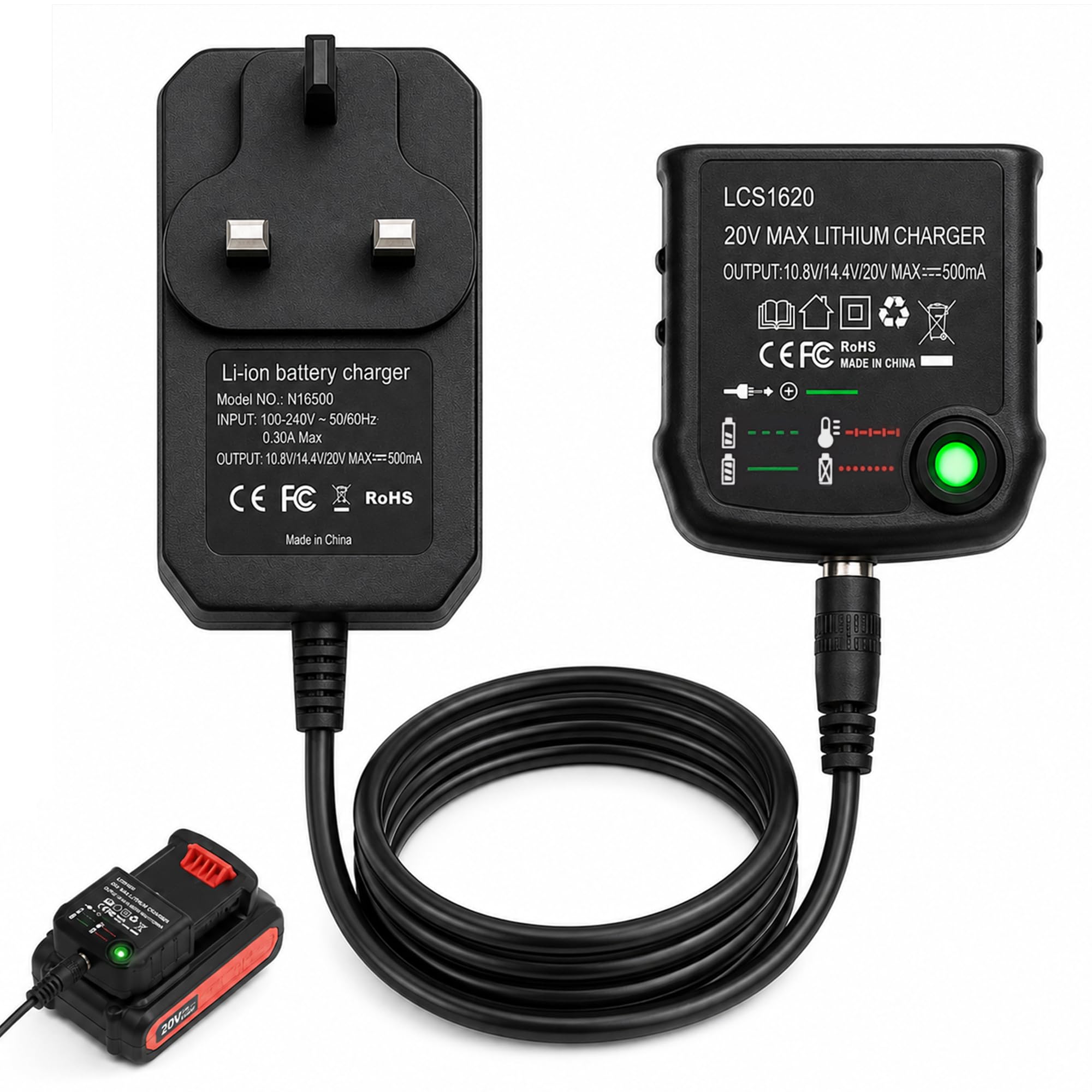 18V Drill Charger for Black & Decker, Replacement LCS1620 Lithium Ion Battery Charger Compatible with 10.8V 14.4V 18V 20V Batteries LBXR20 LBXR2020-OPE LB20 LBX20 LBX4020 BL1514 Power Tool Charger