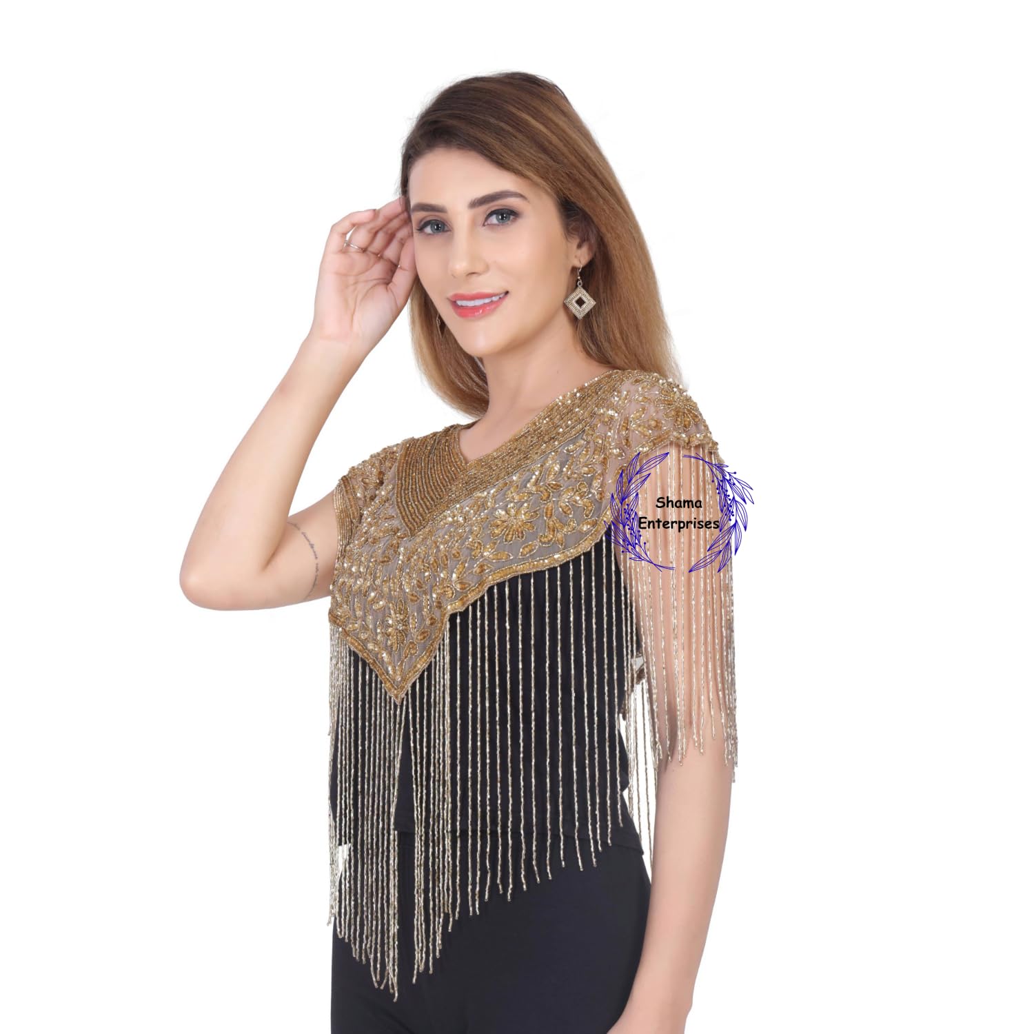 Women's for Net Poncho New Hand Bead Embroidery Designer Short Cape Poncho-picture-33
