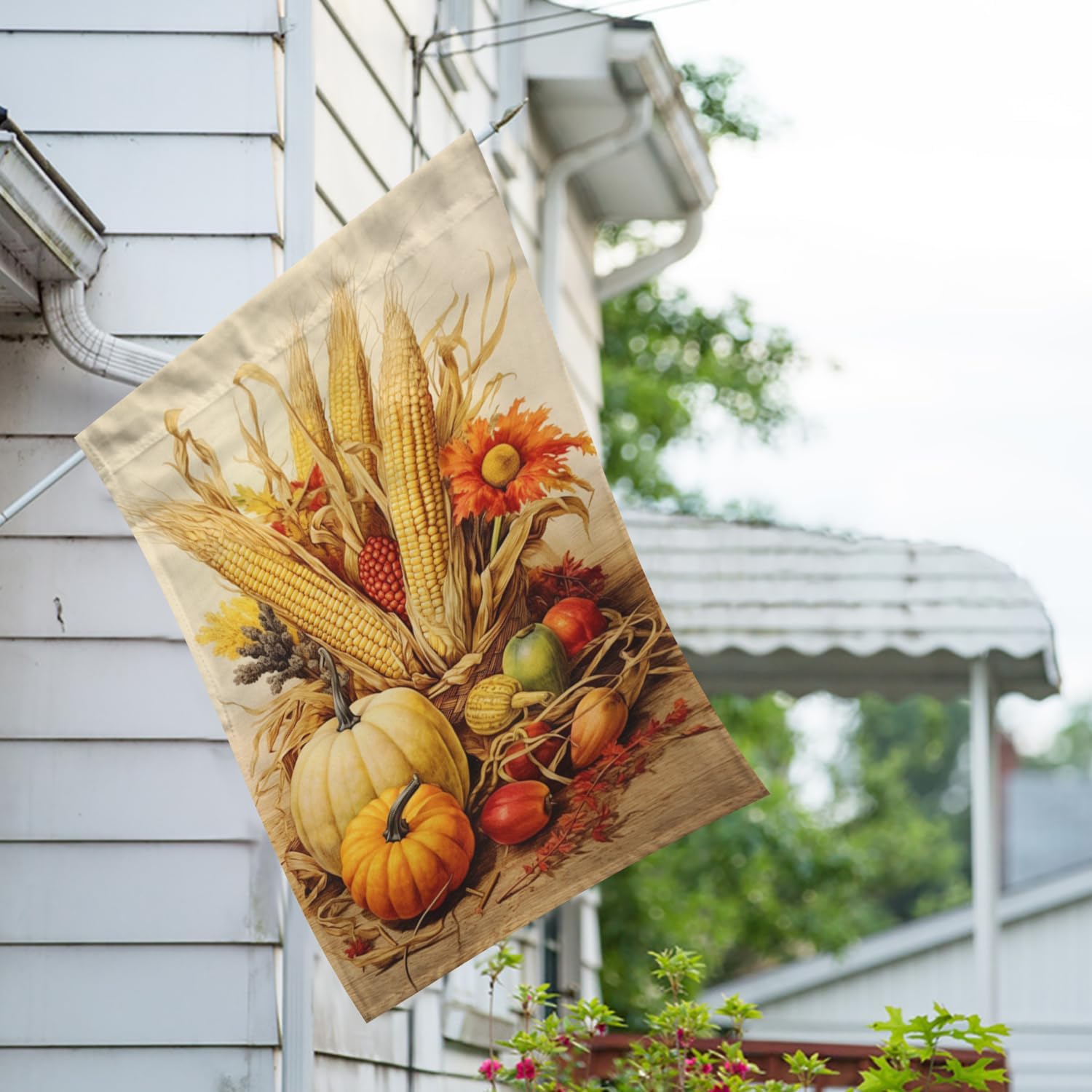 America Forever Autumn Bounty Thanksgiving House Flag 28 x 40 inch Double Sided Large Fall Flags for Yard, Outside, Corns Gourds Harvest Flag Outdoor Decors