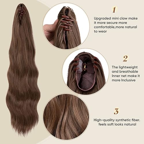 Miniatura 4 de Extensiones de cola de caballo con clip para mujer, extensiones de cabello ondulado con clip de garra de 22 pulgadas, extensiones de cabello fácil