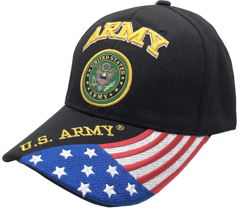 Aborenco Unisex Black With Flag U.s. Army Baseball Caps Hats Military Apparel | Retired Veteran | 3D Embroidered | Adjustable, One Size