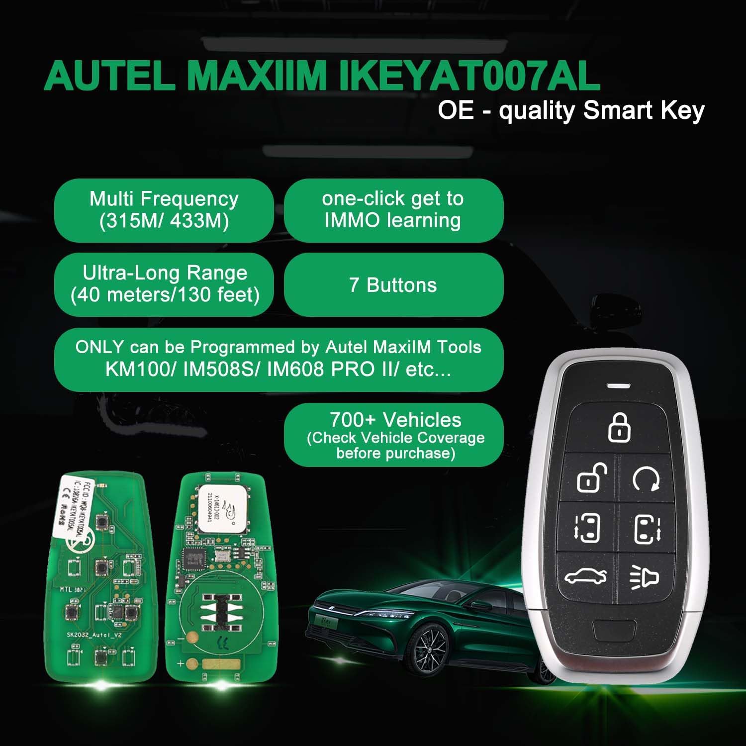 Autel MaxiIM IKEY, IKEYAT7TPRS, 5PCS Programmable Smart Keys, Universal Car Key Work with Autel KM100 IM508S, Key Fob Programming, 700+ Vehicles Key Replacement, Key Creation/Clone, 7 Buttons