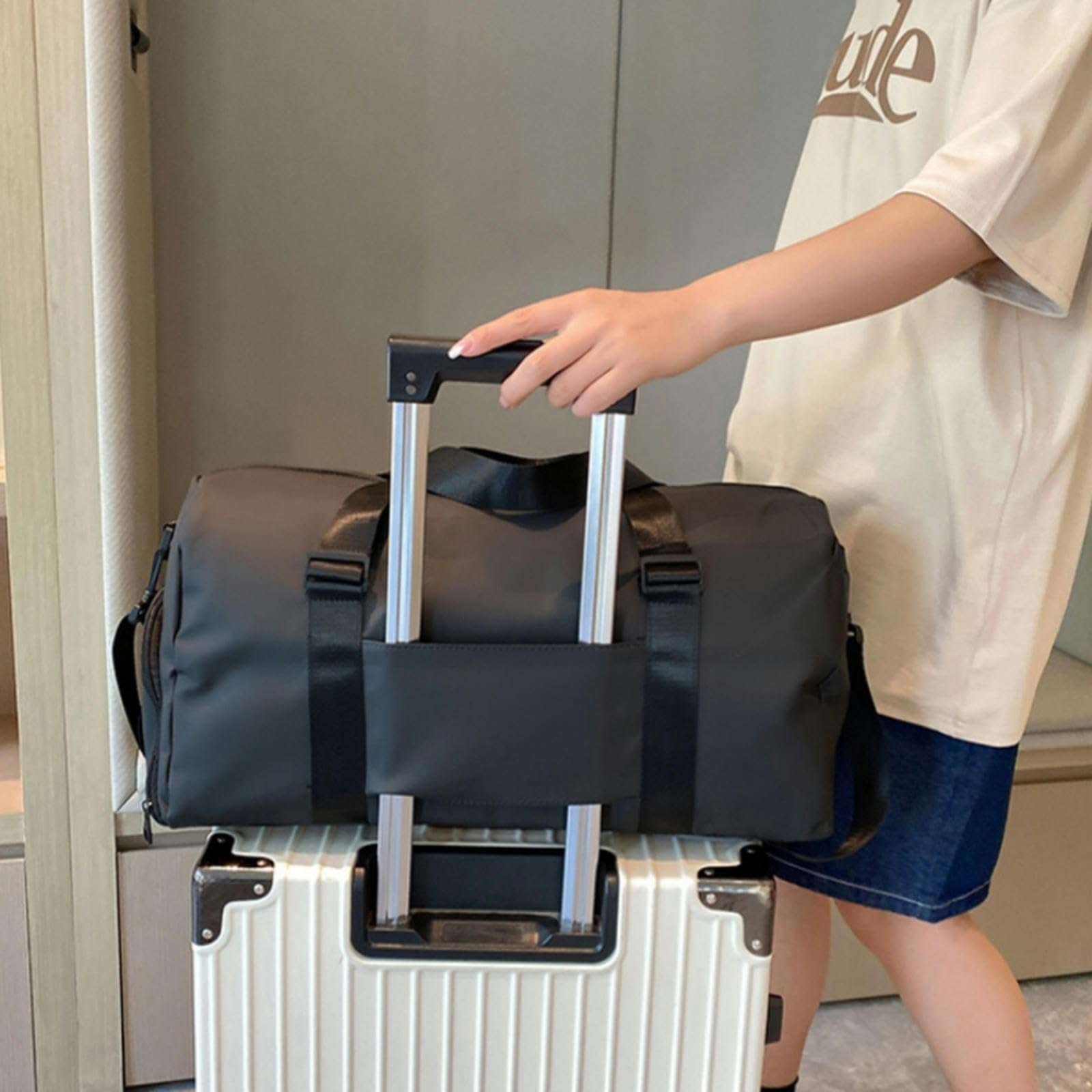 Reisetasche Gymnastobasche Kleidung Aufbewahrungstasche Gepäckbeutel wasserdichte Kurzstrecken-gepäckbeutel Tragbarer Kurzstrecken-schwarz