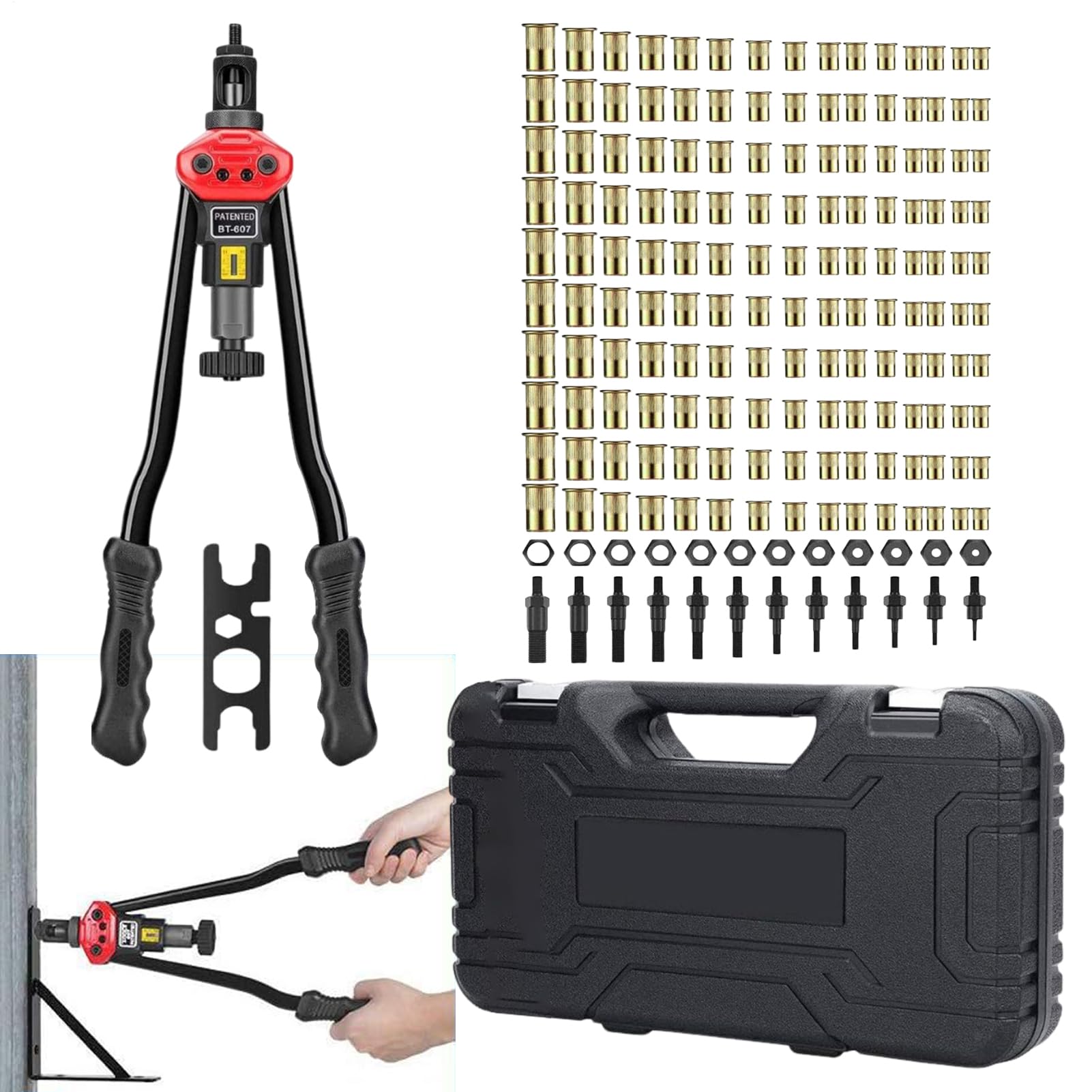 Kit de Herramienta para Remaches de Tuerca | Juego De Remachadora Manual Para Insertos Roscados,Herramienta de Inserción Roscada con Medidas Métricas para Montaje de Muebles y Maquinaria
