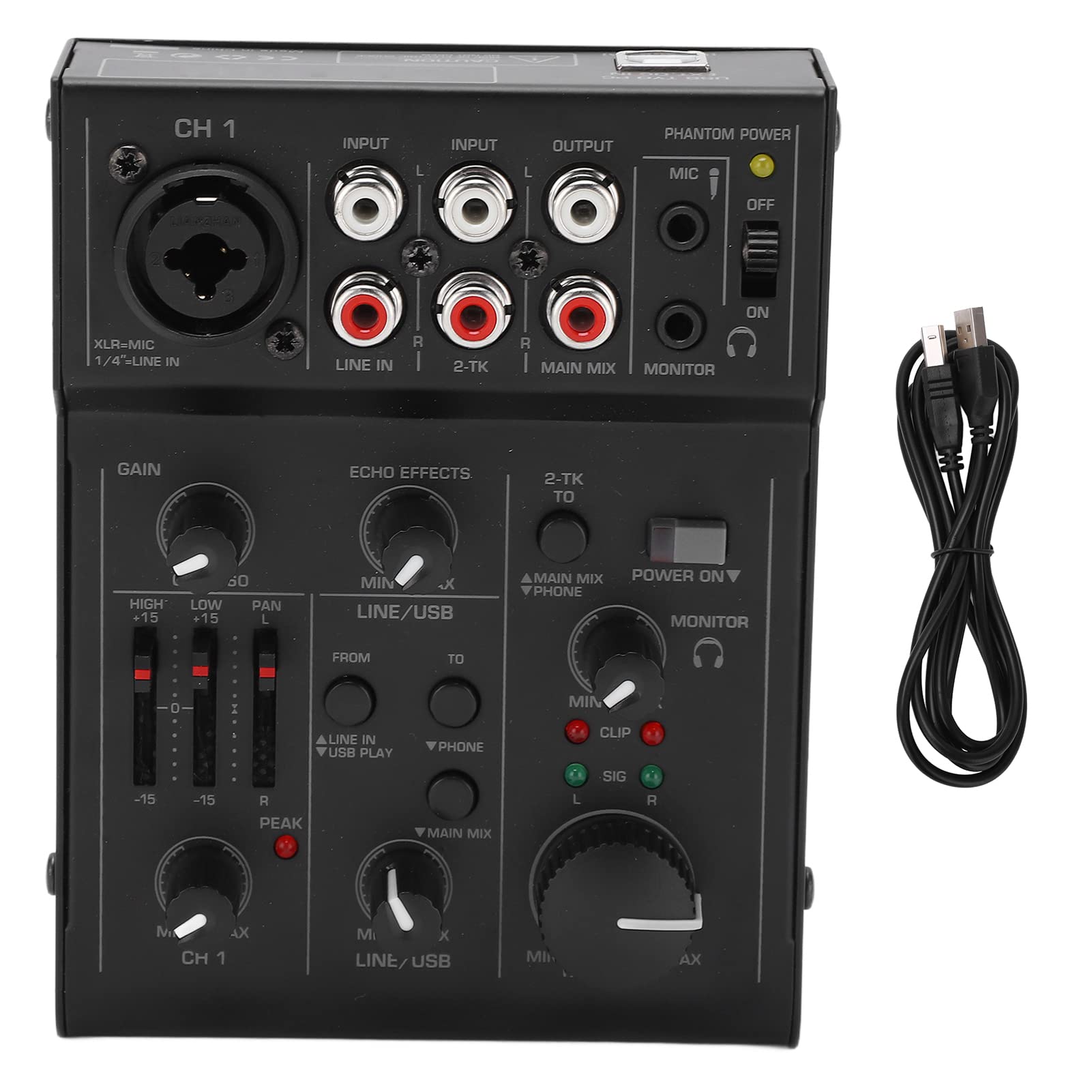 CHICIRIS Kompakter Digitaler Metallmixer, USB-betriebener Audio-Mixer-Controller mit Effekten, für Mikrofon, Computer, Laptop, PC, Mobiltelefon, Leistungsverstärker