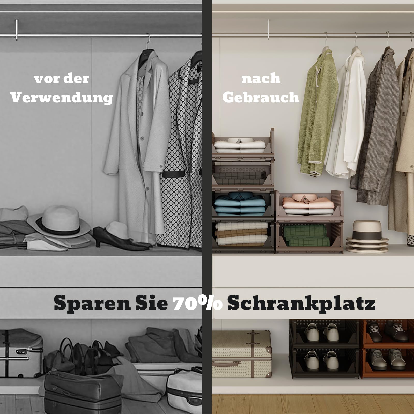 RMAN Organizer Armadio di 8 Pezzi Cassetti per Armadio Interno Organizer Armadio Plastic Contenitori Salvaspazio per Camera da letto, Casa, Cucina, Bagno, Marrone | organizer guardaroba, scatole portaoggetti, vestiti, biancheria intima, top, pantaloni, cr
