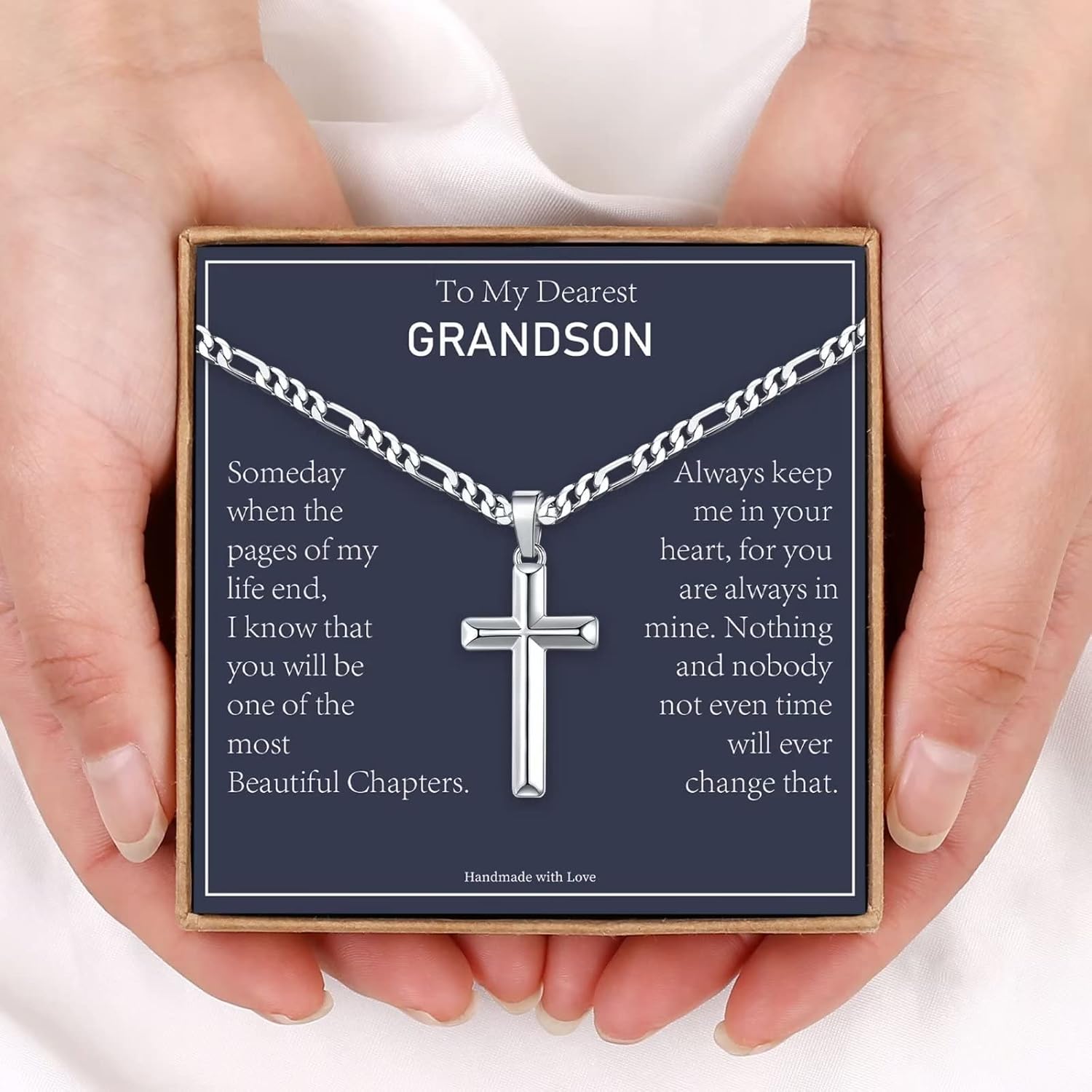 Cross Necklace Gifts for Men Him, Silver/Black/Gold Figaro Chain Cross Necklace for Men Baptism Religious Gift for Dad Son Anniversary Birthday Gifts for Dad Son Husband from Daughter Wife - Image 6