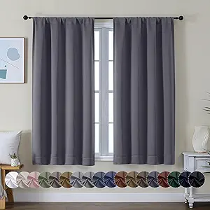 Simplebrand Ava Grey Short Blackout Curtains for Bedroom 54 Inches Long 2 Panels Set, Solid Thermal Insulated, Energy Saving Window Treatment Curtains Blackout Drapes, W40 x L54 Inch, Grey