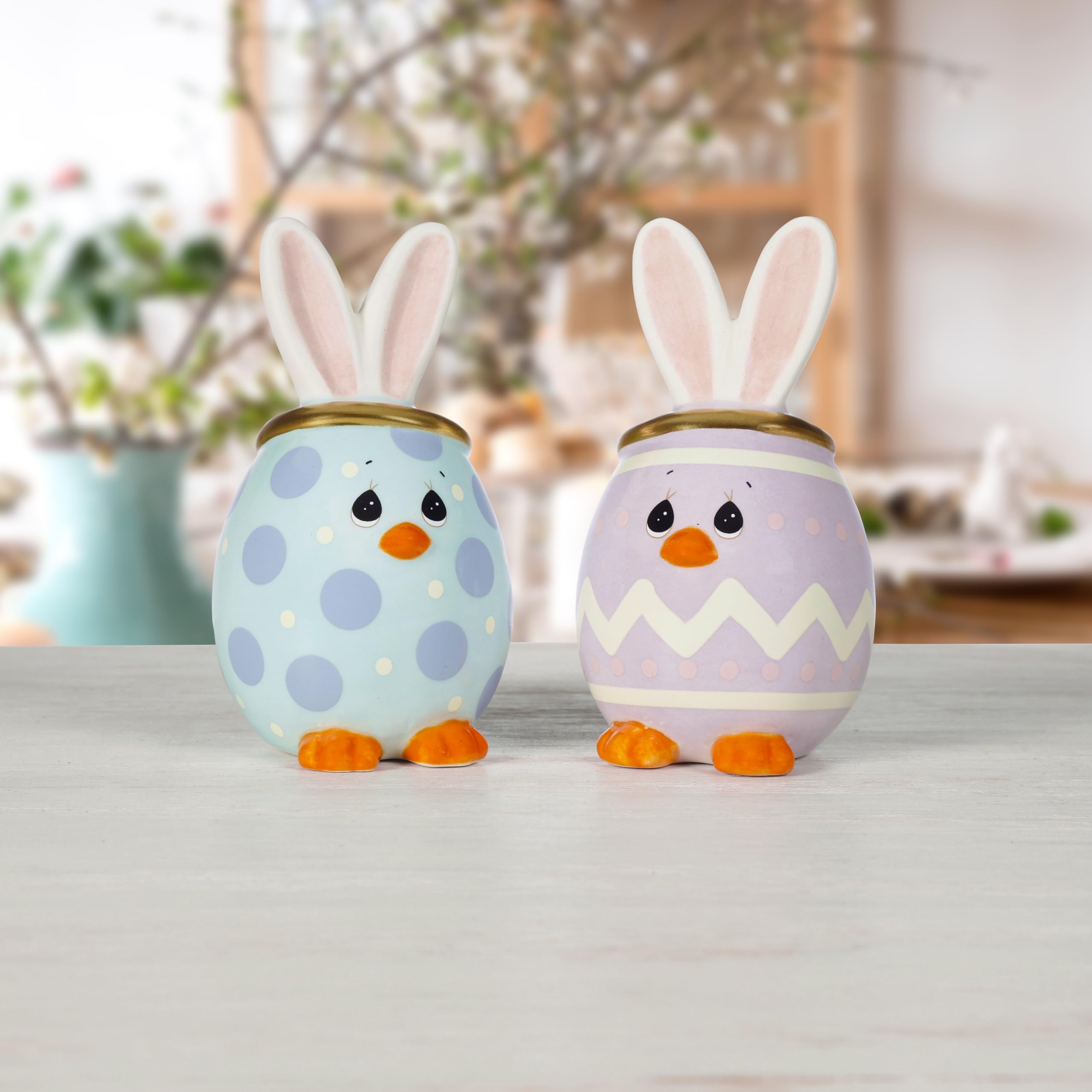 Precious Moments Salero y pimentero de Pascua | Salero y pimentero de cerámica con forma de conejo de Pascua | Decoración de cocina de Pascua | Salero de conejo