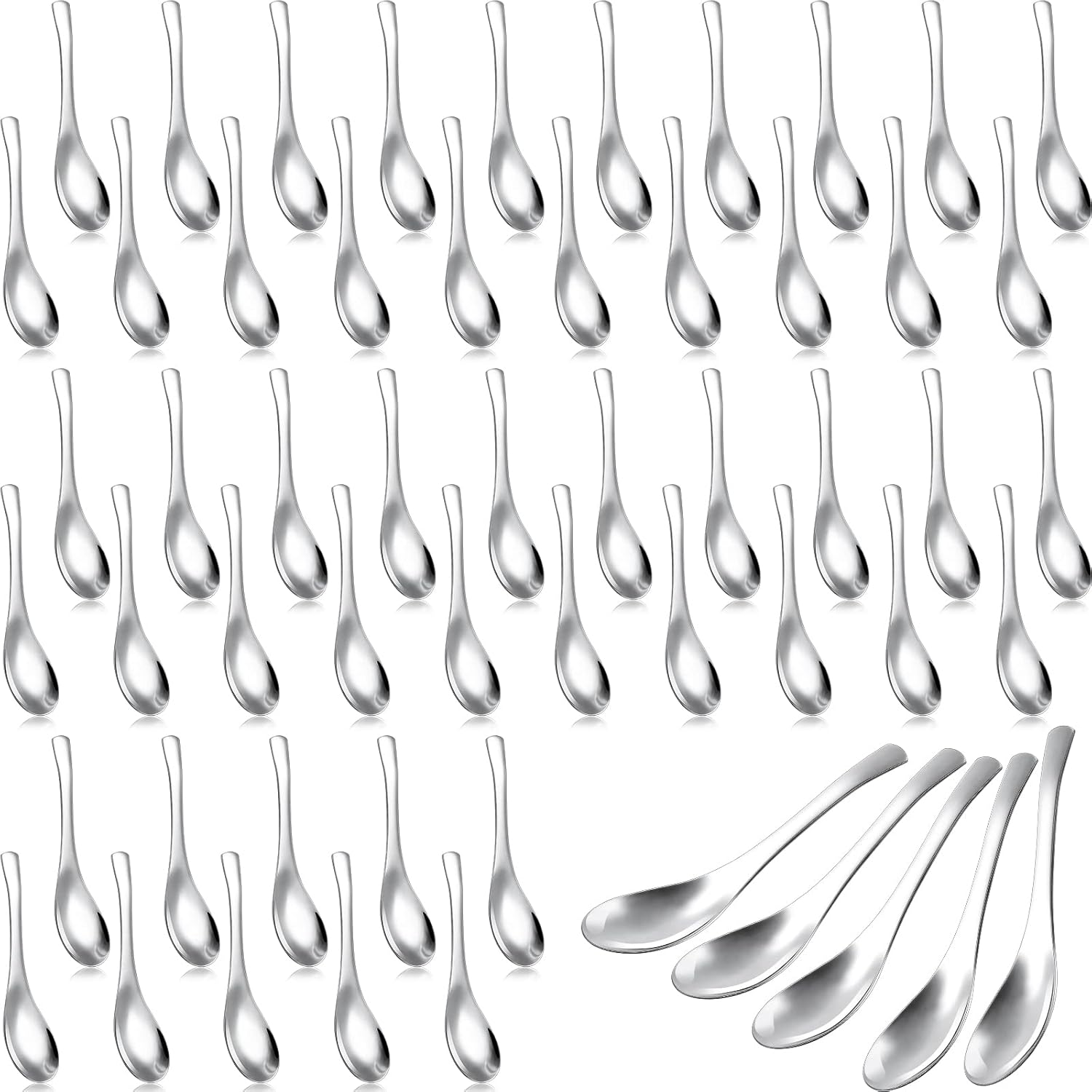 Set of 50 Soup Spoons Stainless Steel Asian Spoons Heavy Weight Metal Spoons Chinese