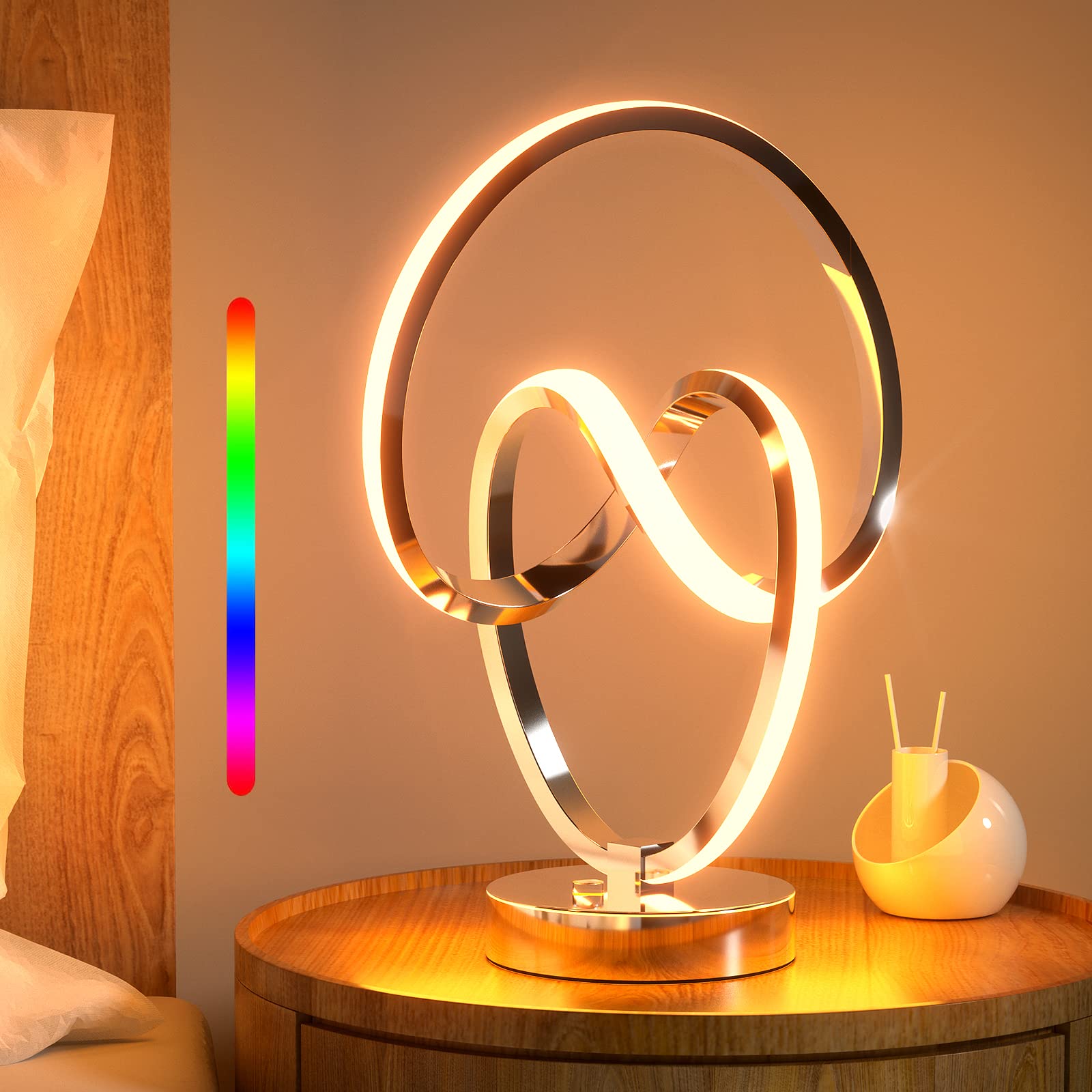 airnasa RGBW Lámpara de Mesa en Espiral, en Forma de Corazón, 10 Modos de Iluminación, Controlados Por Un Botón, para Relajarse, Fiesta, decoración, Regalo - Plata