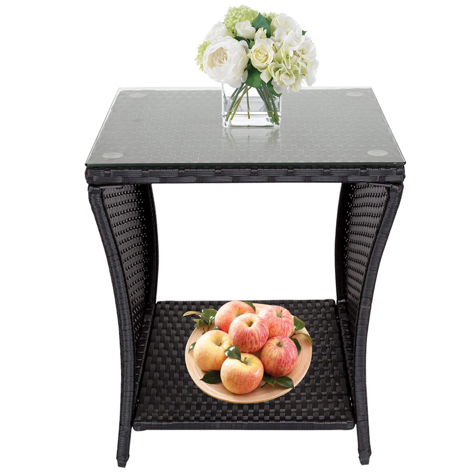 Buy Kinbor Porch Side Table, Wicker Table with Storage, Outdoor Square