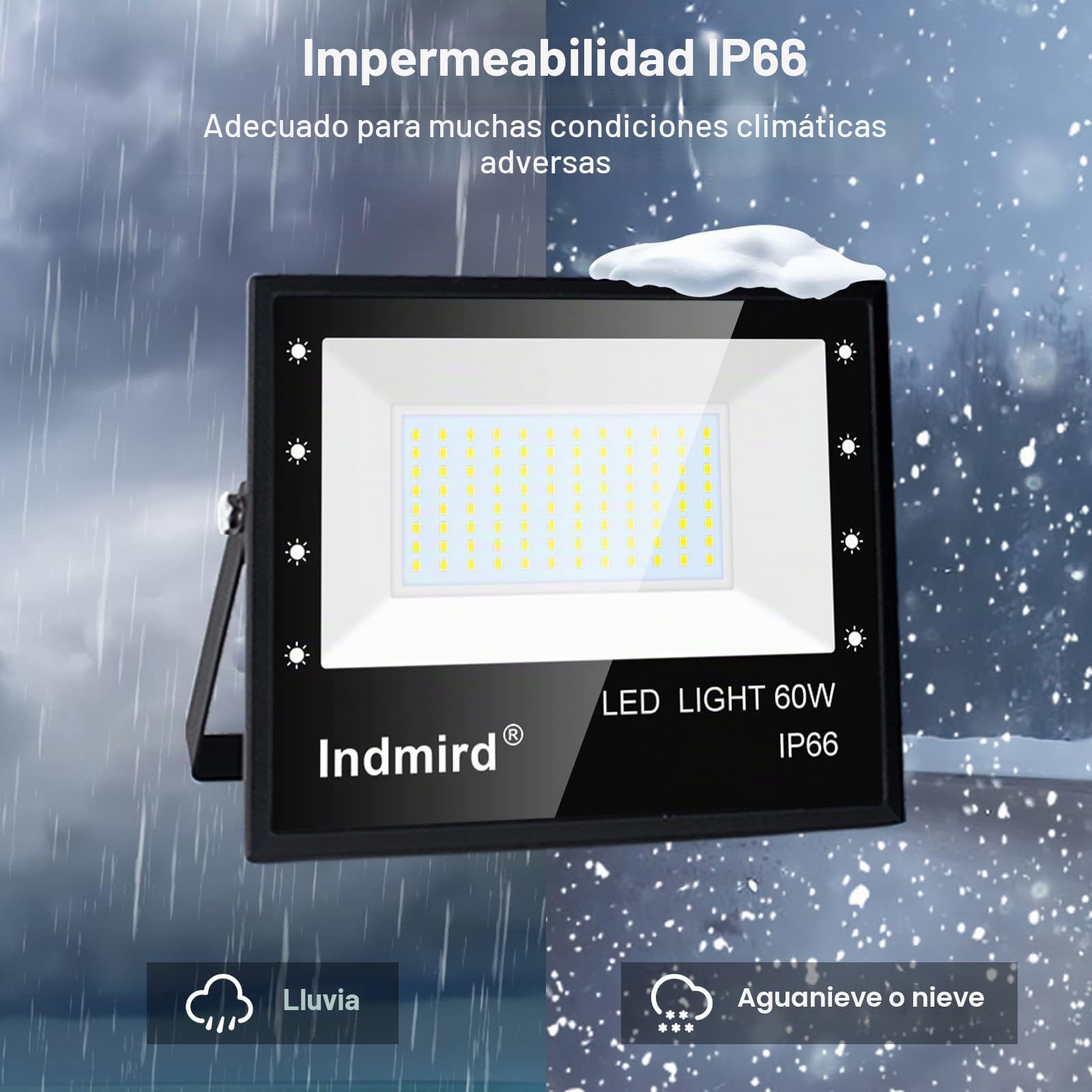 Focos LED Exterior 100W, 2Pcs 10000LM Potente Luces, Proyector 6500K Blanco Frío, Impermeable IP66 Aplique Pared Para Jardín Patio Pasillo Garaje