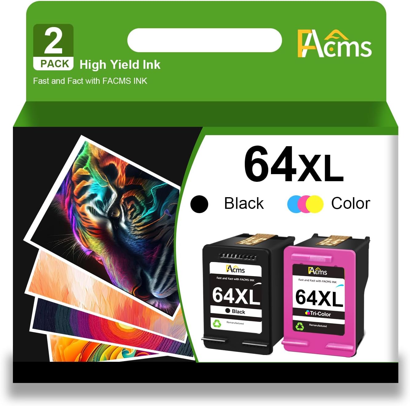 64XL Ink Cartridges Black and Color Combo Pack Replacement for HP 64 64 XL Ink Cartridges Compatible for 7858 7855 7120 7155 7158 7164 6255 6252 6232 Printer (2 Packs)