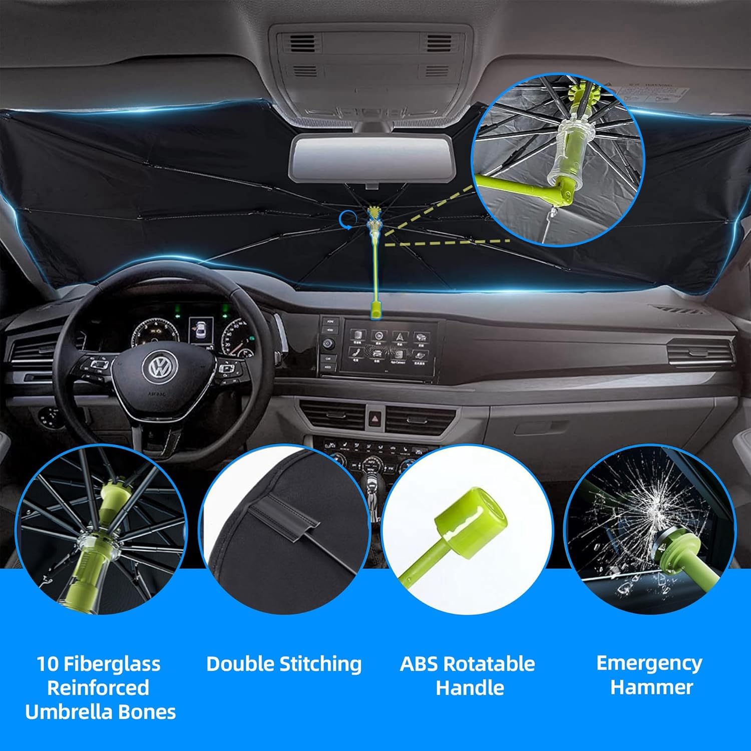 CompraFun Sonnenschutz Auto Frontscheibe, Auto Windschutzscheibe Sonnenschutz Innen 140 x 75 cm, Faltbarer Auto Sonnenschirm für Frontscheibe UV-Schutz, Geeignet für Meisten Autos, SUVs, Lastwagen