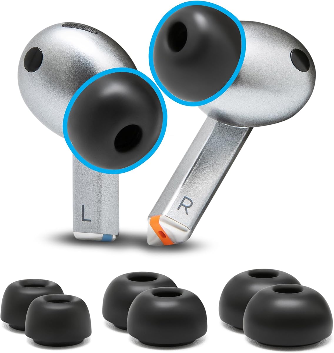 WC TipZ Galaxy - Almohadillas de espuma viscoelástica para Samsung Galaxy Buds Pro 3 y Pro 4 | Hecho por cojines malvados | Comodidad mejorada, sellado más hermético y mejor tiempo de rebote de la espuma | Negro