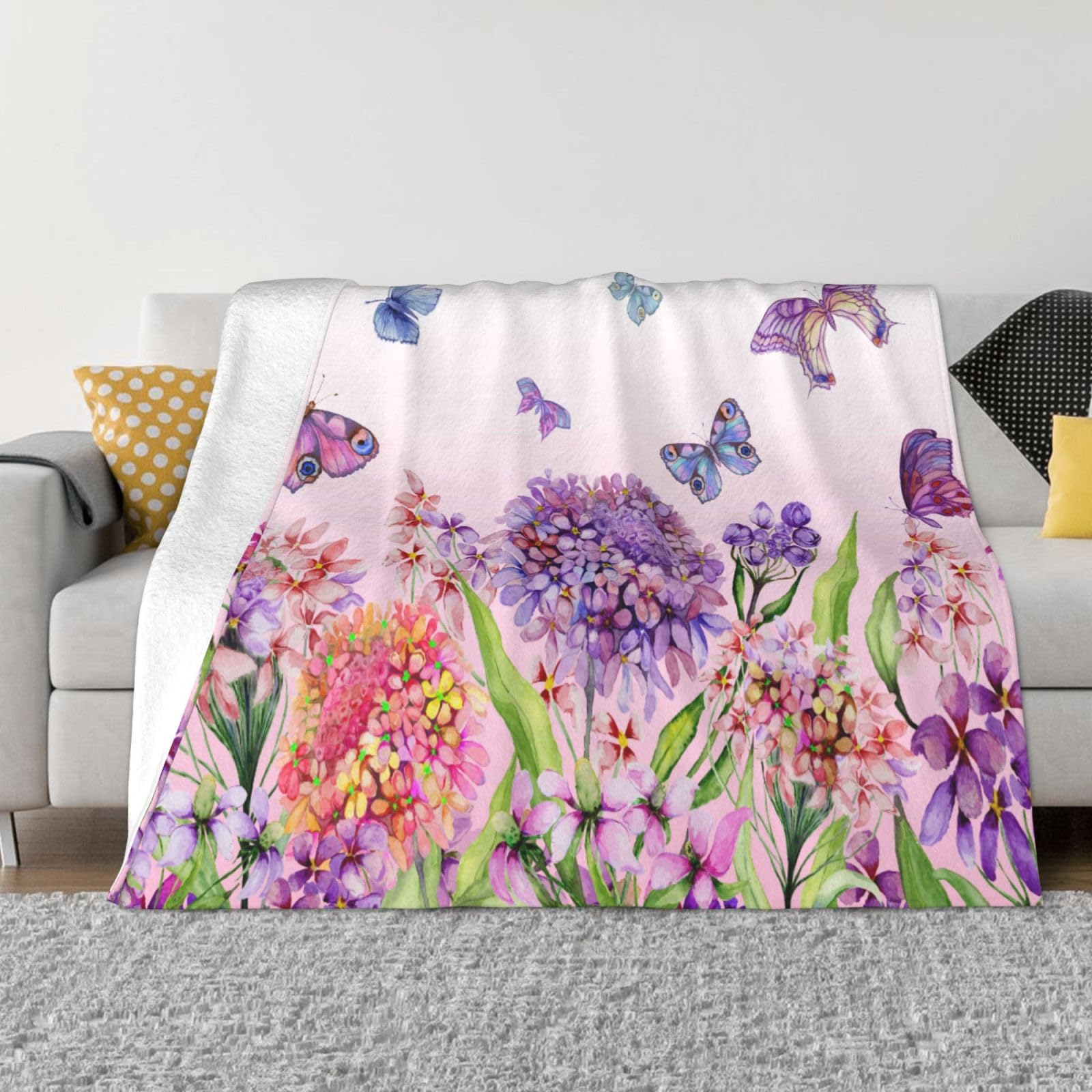 Couverture en flanelle douce haut de gamme Mexpekil imprimé floral hortensia