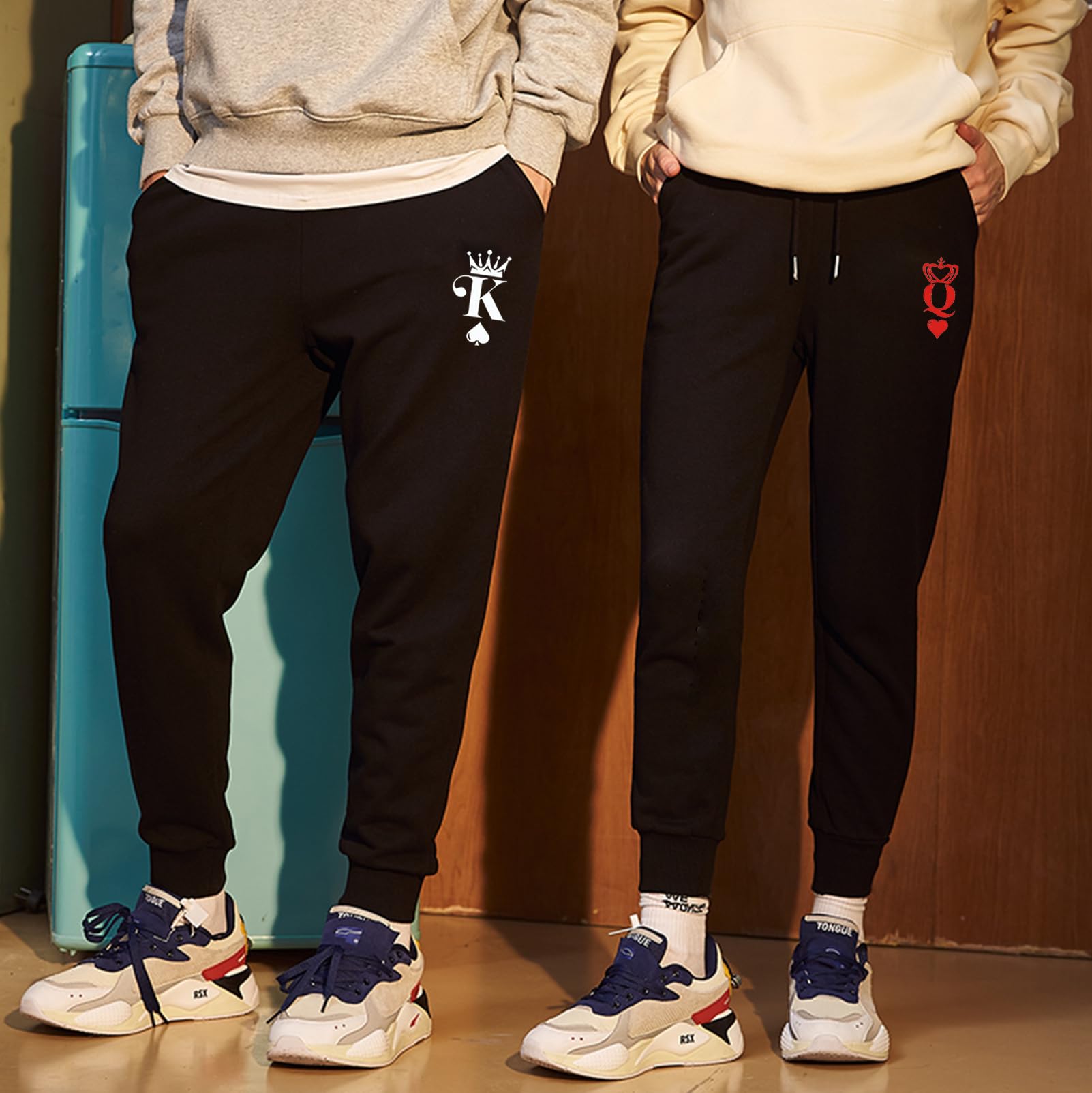 Pantalones de Chándal King Queen para Parejas Algodón Pantalones de Jogging para Hombre y Mujer para Fitness Yoga Ajuste Regular 1 Pieza