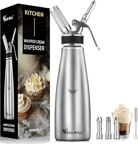 Miniatura 7 de Batidor de crema profesional de acero inoxidable, 16.9 fl oz - Para crema batida perfecta, mousses de postre, cócteles y más - Fácil de usar y Acero