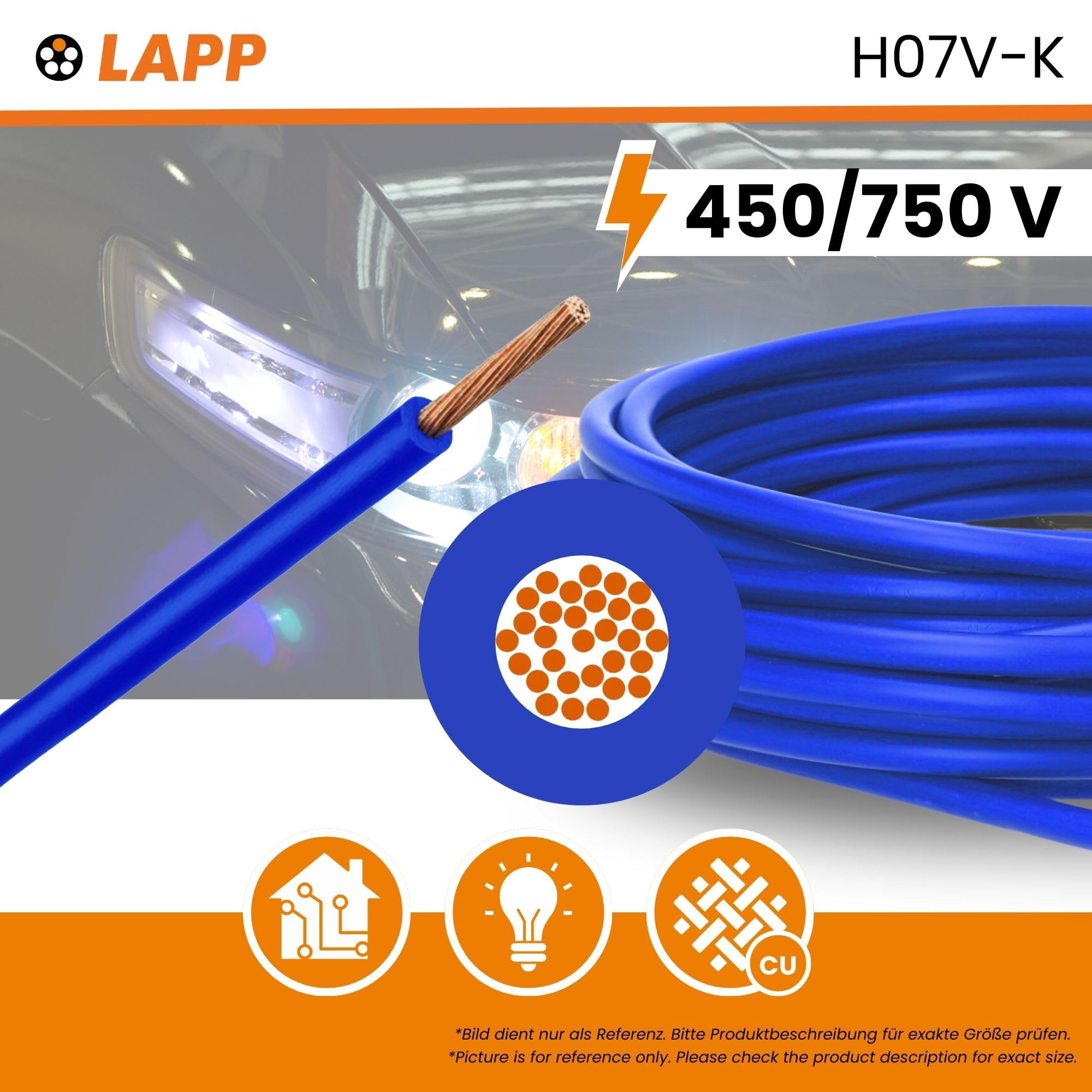 Lapp 4520141 Cavo Singolo H07V-K 1,5 mm², Filo in PVC da 100 m, Blu Scuro | Conduttore in rame flessibile classe 5, isolamento ignifugo per cablaggio quadri elettrici e sistemi di illuminazione