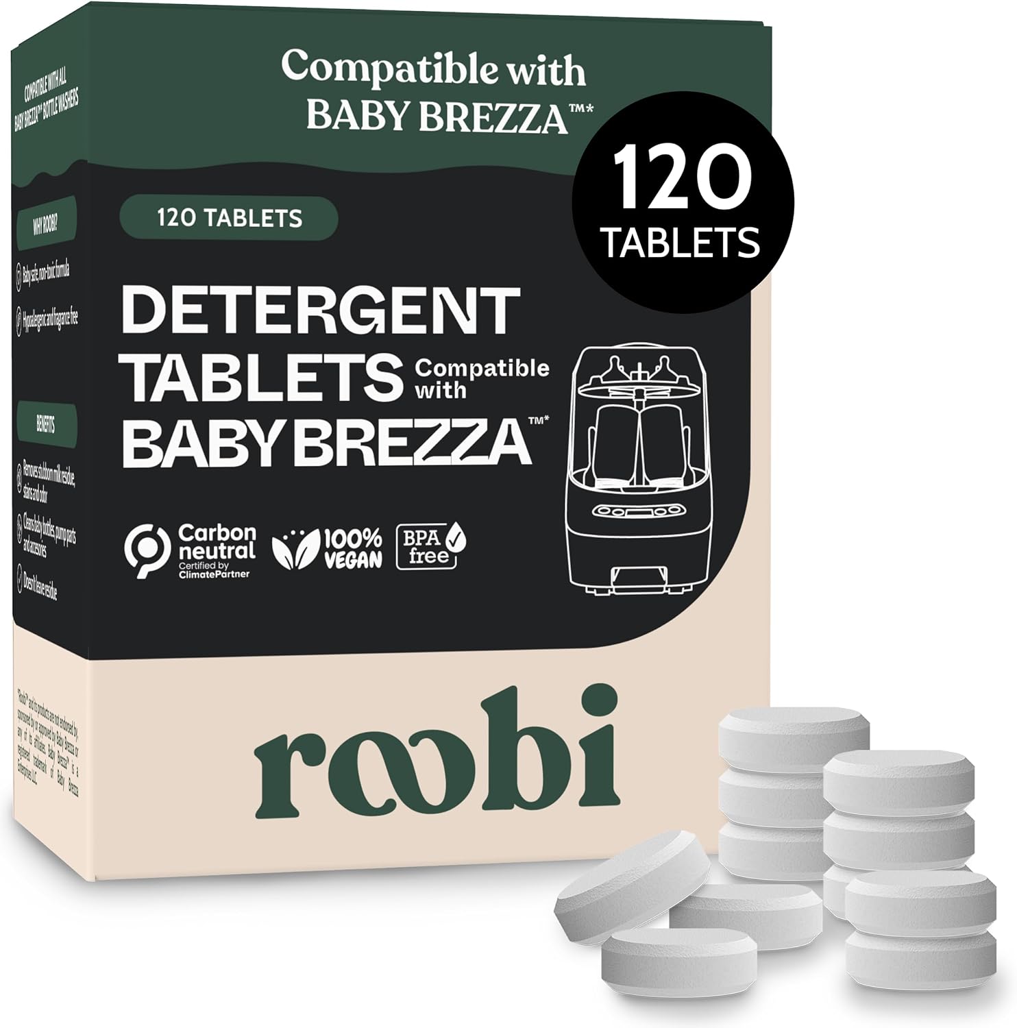 Roobi Detergent Tablets Compatible with Baby Brezza. 120 Count