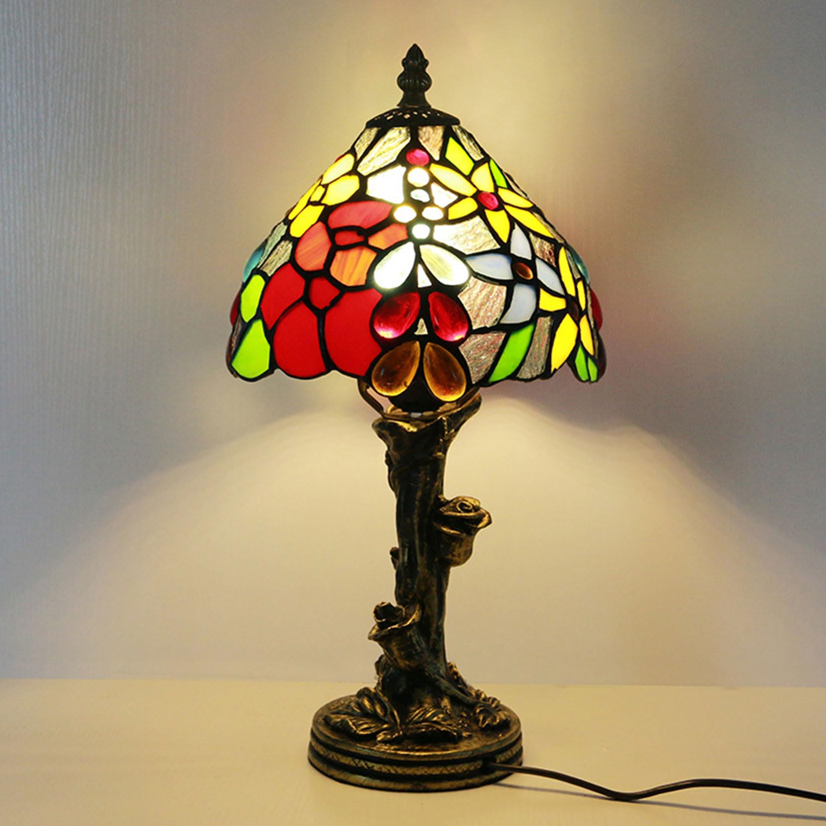 BOTOWI Vintage Tischlampensockel Ersatz, nur Harz Rose Schreibtisch Leuchtensockel, 15" hoch Geeignet für 8 Zoll Tiffany Stil Buntglas Lampenschirme
