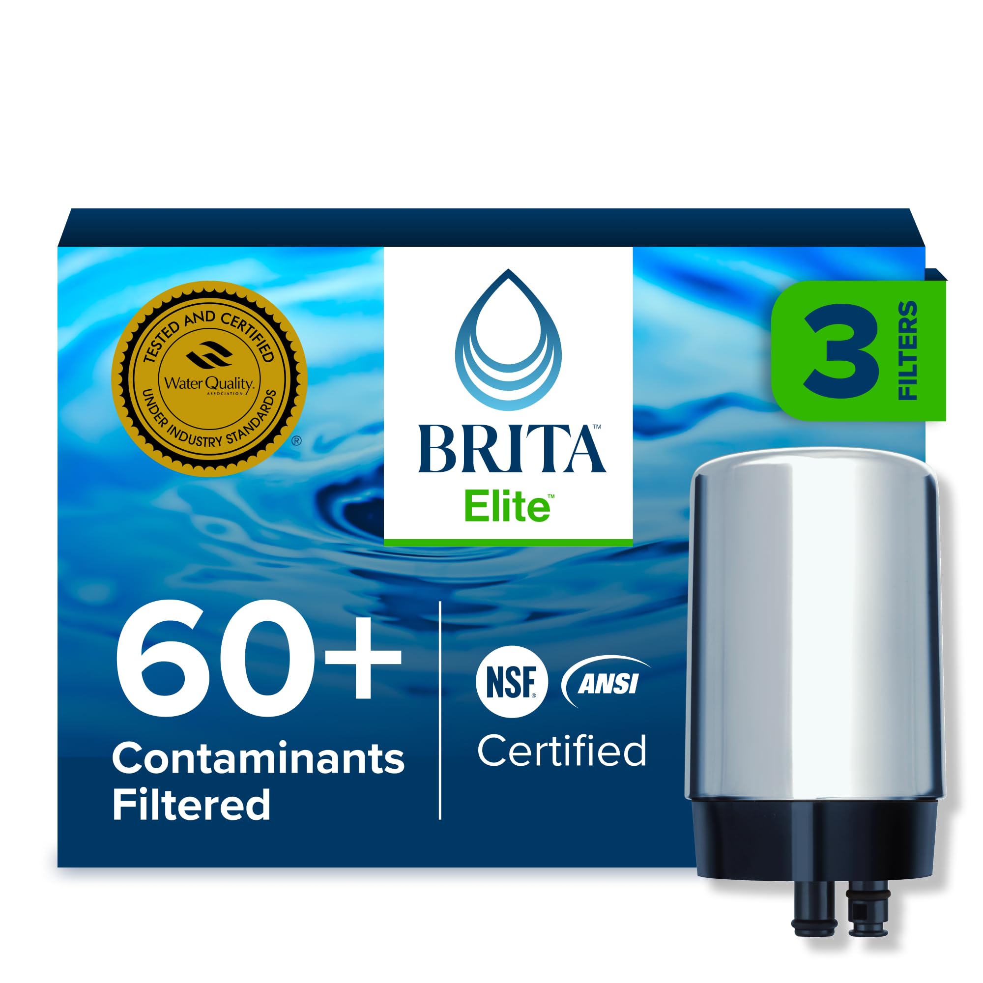 Brita Replacement Water Filter for Faucet Mount, Removes 99% of Lead, Sink Filtration System, Chrome, 3 Count