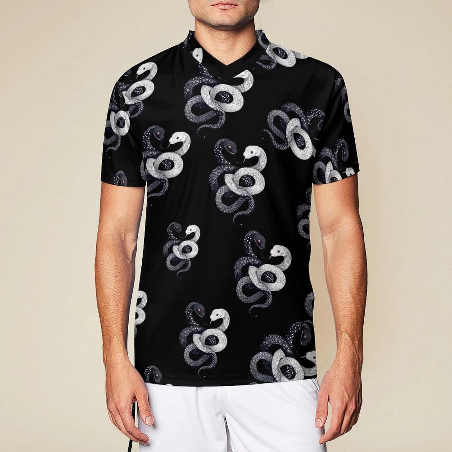 Funny Snake Mens V Neck Soccer Jersey Quick Dry Breathable Short Sleeve T Shirt Sports Football Tops 6X-Large